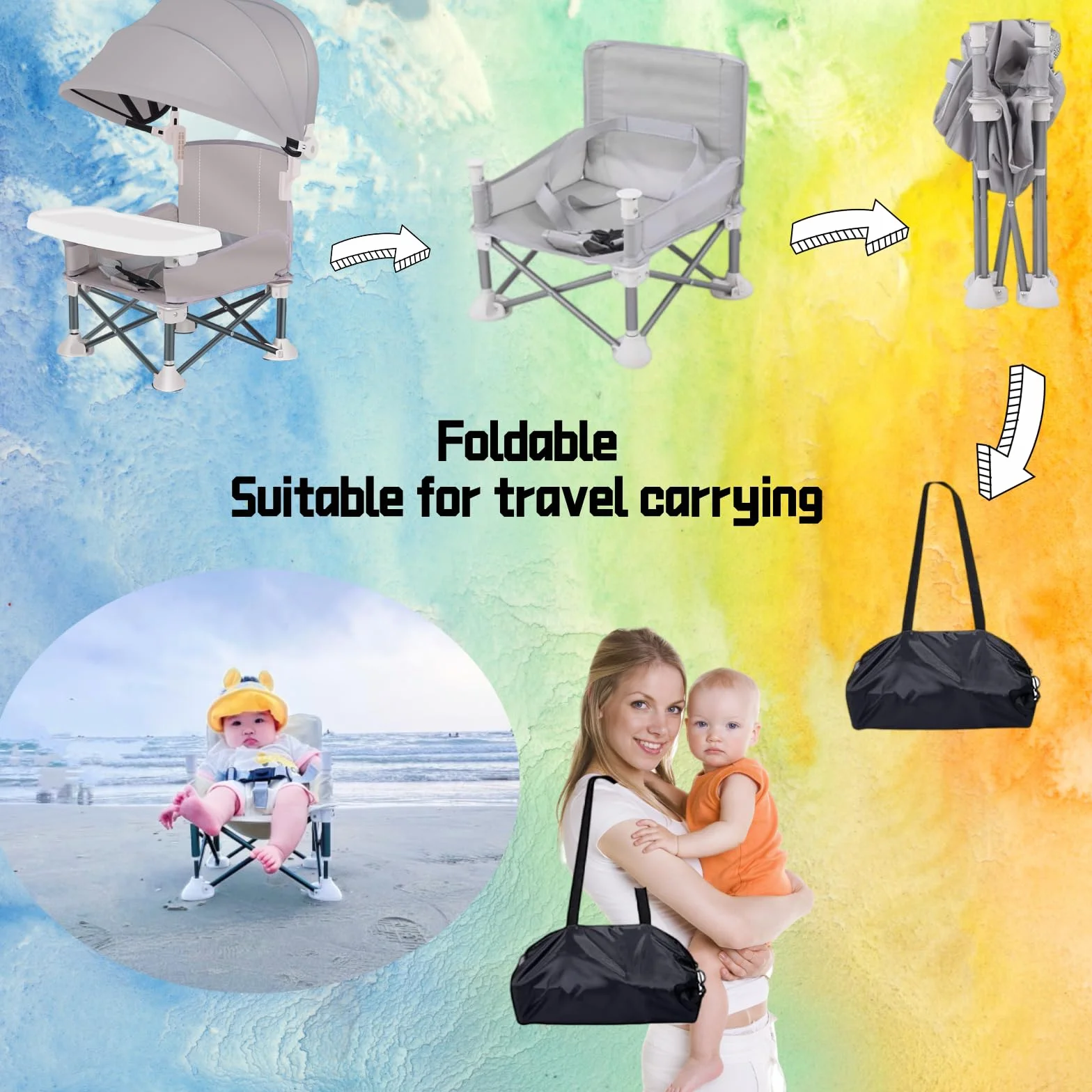 Little Bean Seggiolone pieghevole per bambini, da viaggio, portatile, con vassoio rimovibile, per interni ed esterni, sedia da campeggio, per bambini (rosa)