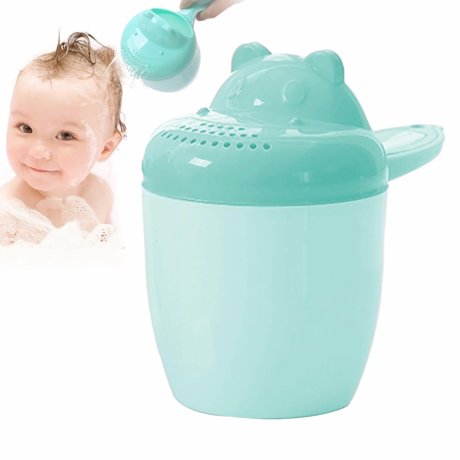 Bicchiere per risciacquo, secchiello da doccia, per lavare i capelli dei bambini, sicuro e senza fuoriuscite, comoda impugnatura per bagno, shampoo e doccia, per la routine quotidiana del