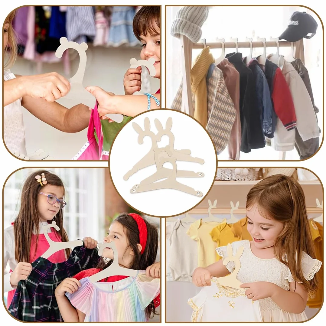 10 grucce antiscivolo in legno per neonati, decorate con orsetti e coniglietti, grucce resistenti, grucce per bambini per vestiti di neonati e bambini piccoli, regalo per neonati, 22,8 cm * 12,1 cm