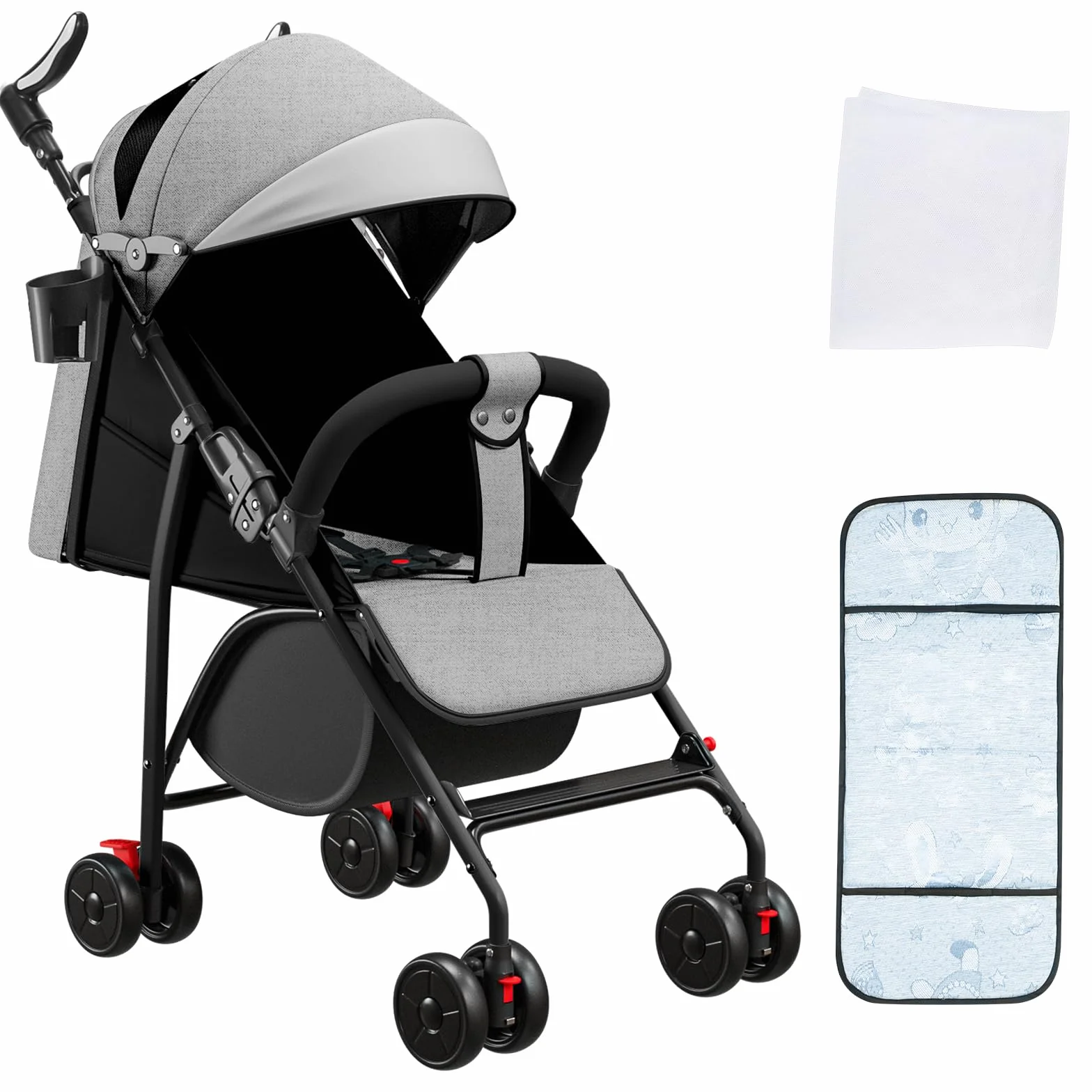 OHMG Passeggino Leggero e Compatto,Passeggini compatti Confortevole,Passeggino Sport Per Bambin,Pieghevole,25kg,Chiusura una Mano,UPF 50+,Zanzariere,Cinture di sicurezza a 5 punti