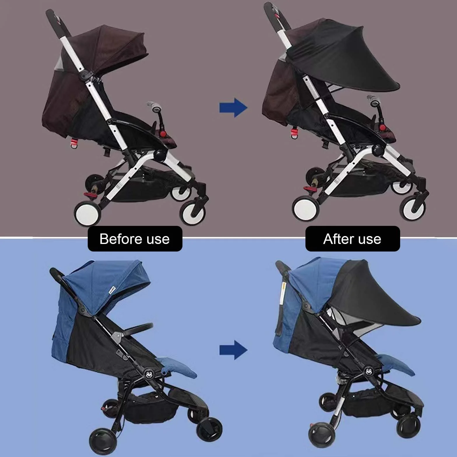 Tenda per Passeggino, Capottina Parasole Passeggino, Telo Parasole per Carrozzina e Passeggino, Parasole per Passeggino, Tenda per Passeggini Protezione Solare per Passeggino, Anti-UV, Nero
