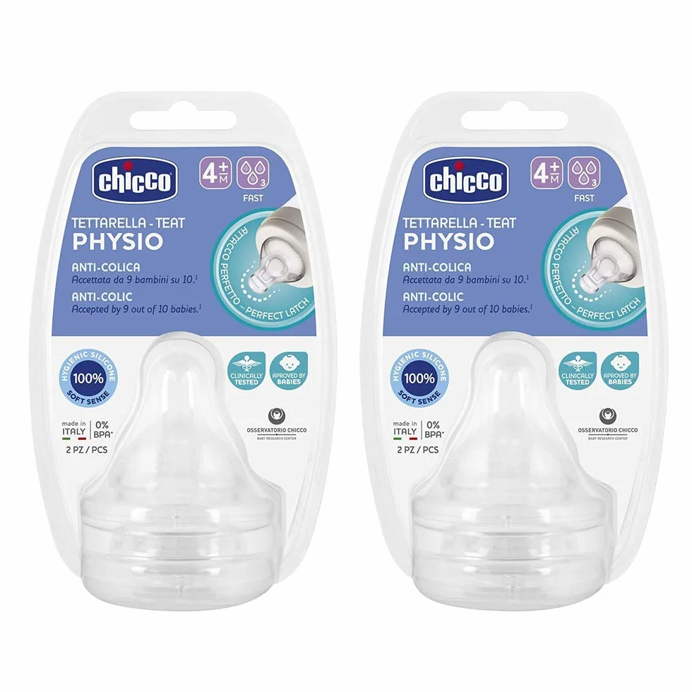 Chicco Perfect-5 Set di tettarelle 4pcs Soft Sense SILIKON misura 3 4 mesi + Fast flow Made in Italy