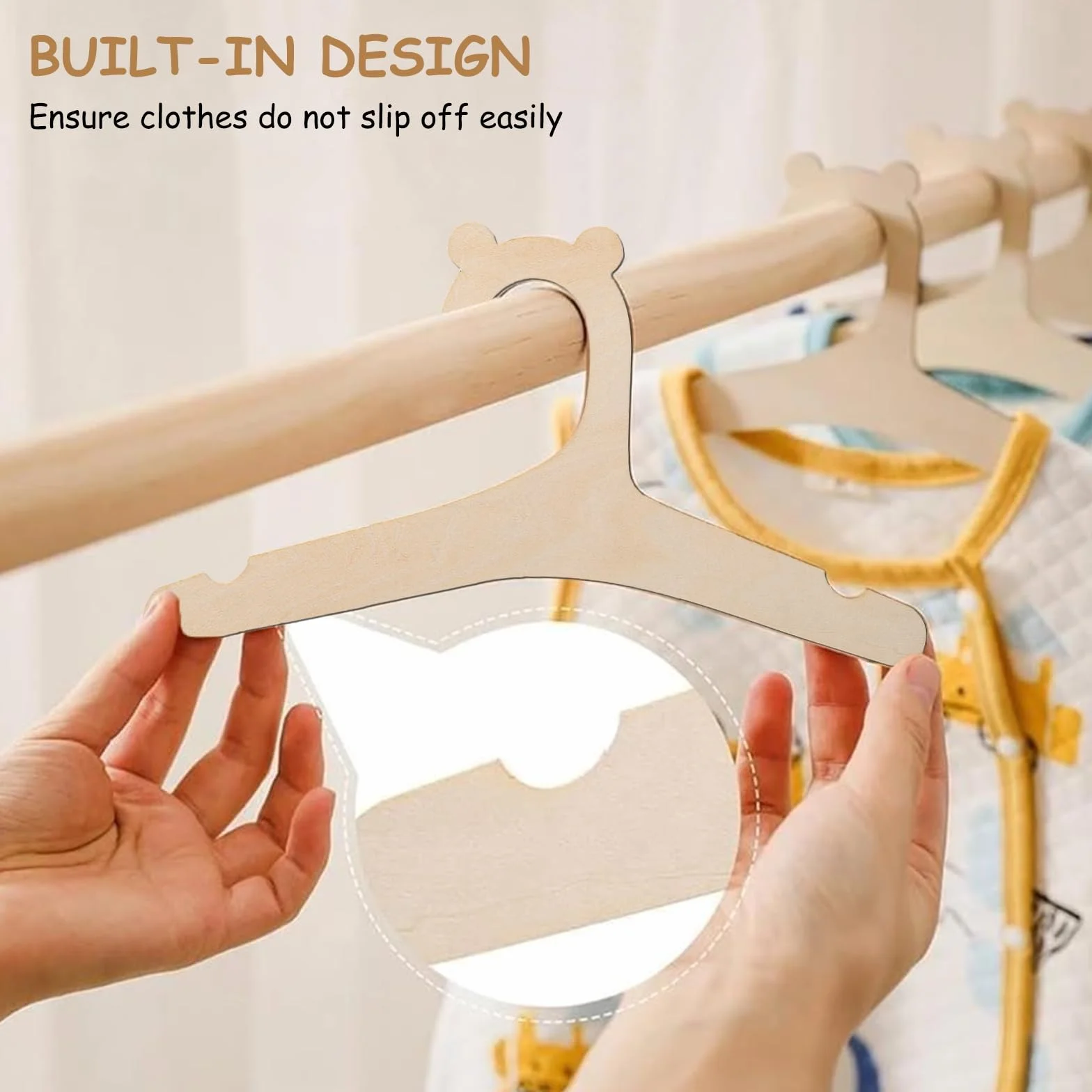 10 Pezzi Appendini in Legno per Bambini,Scaffale per Vestiti Antiscivolo Durevole,Grucce Neonato,Regalo per il Nuovo Bambino (Legno)