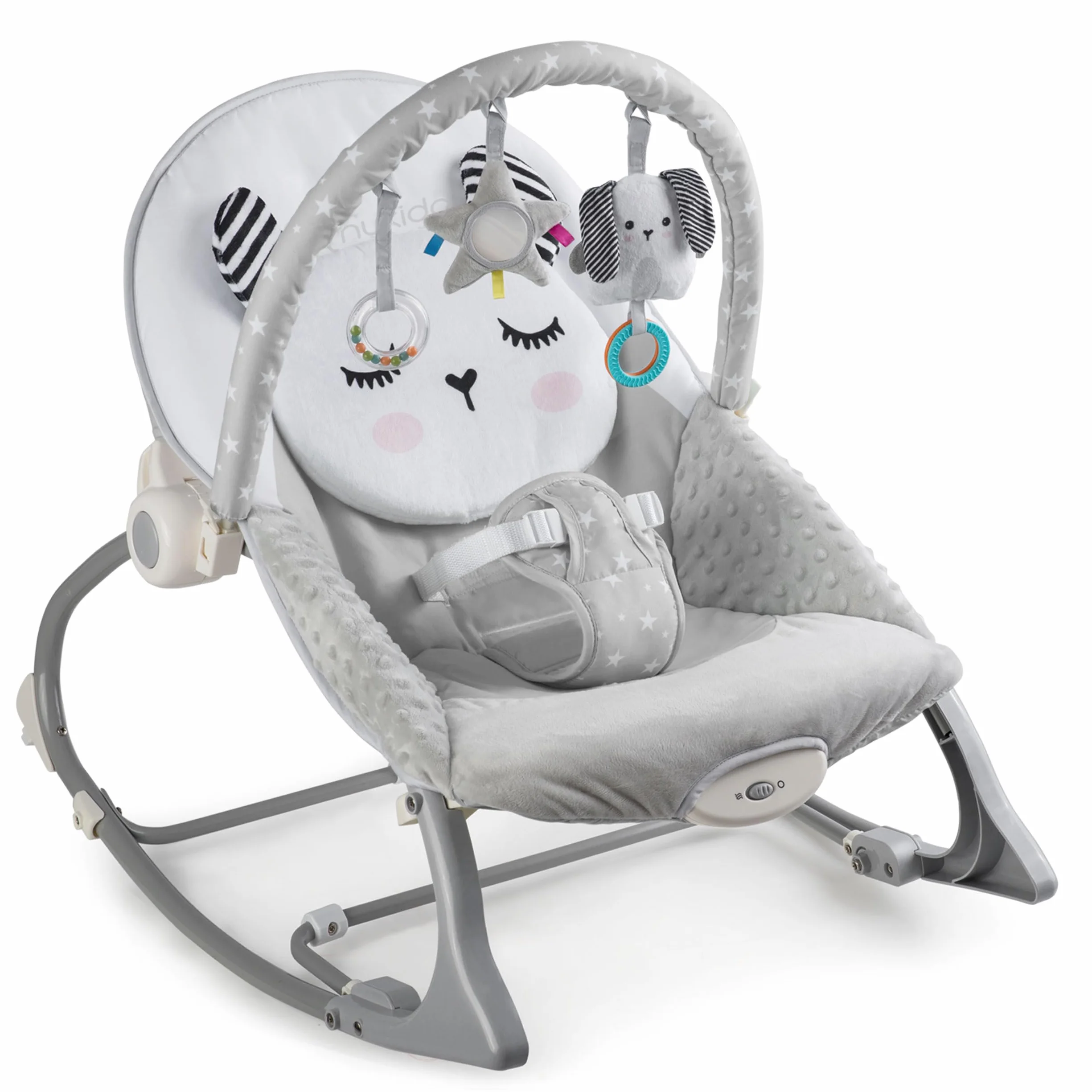Nukido Sdraietta Neonati - Dondolino con Vibrazione e Giochi - Piedini Antiscivolo - fino a 18 kg Grigio