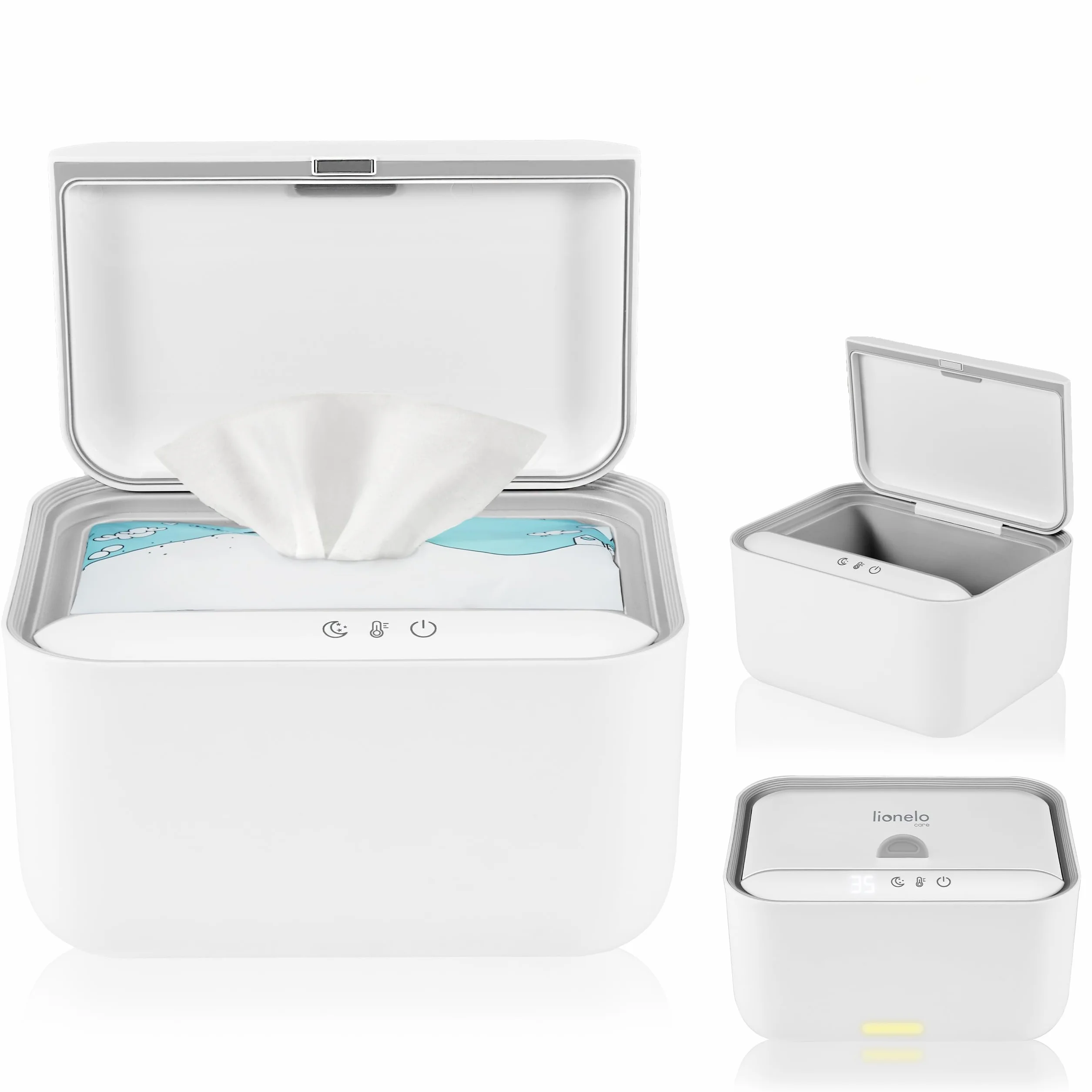 LIONELO BabyBliss Scaldasalviette per Neonati con Pannello Touch, Senza BPA | 3 Livelli di Temperatura, Luce Notturna, per Salviette Umidificate Lavabili