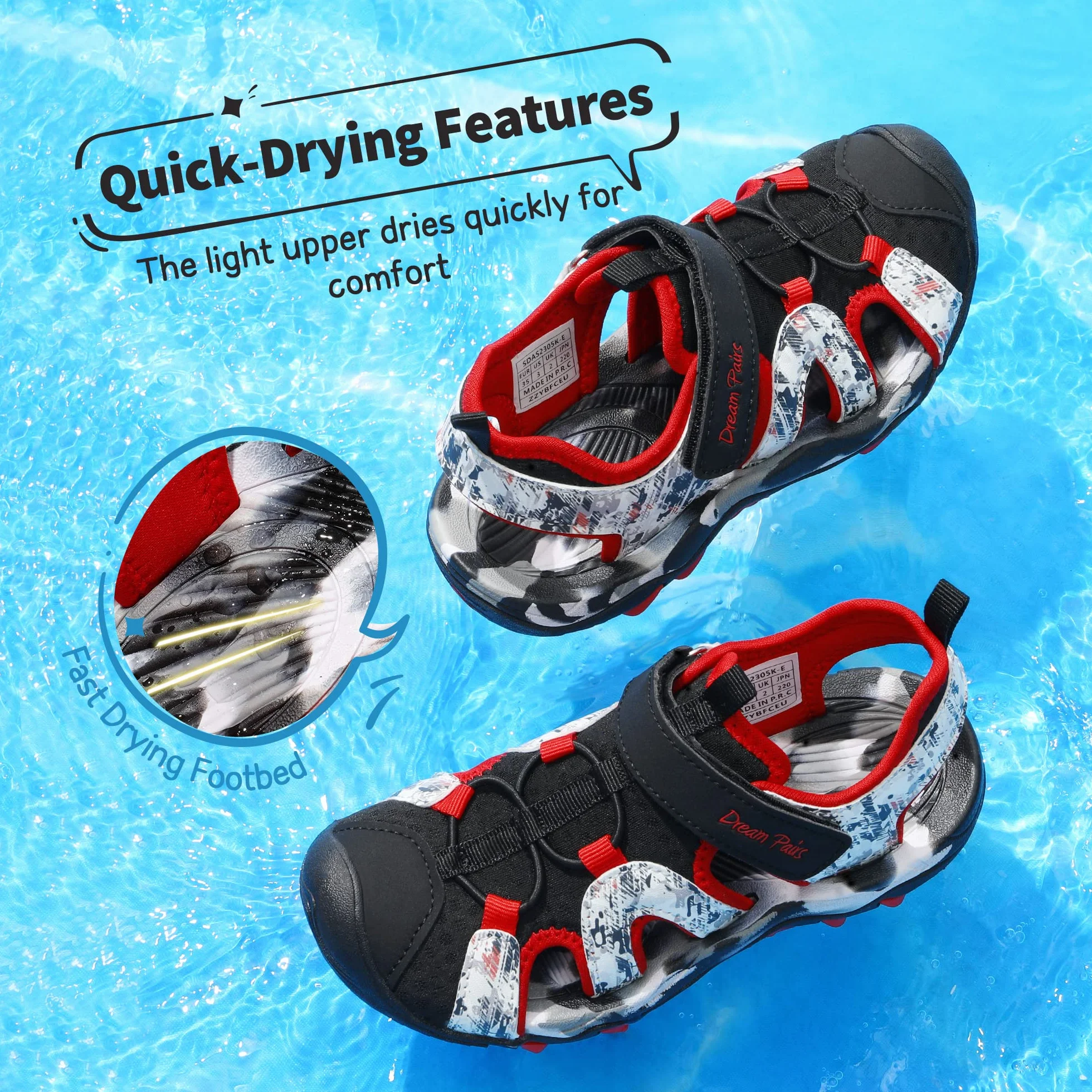 DREAM PAIRS Kids Sandali Sportivi Bambini Unisex Estivi Scarpe Trekking Punta Chiusa Sport Aria Aperta