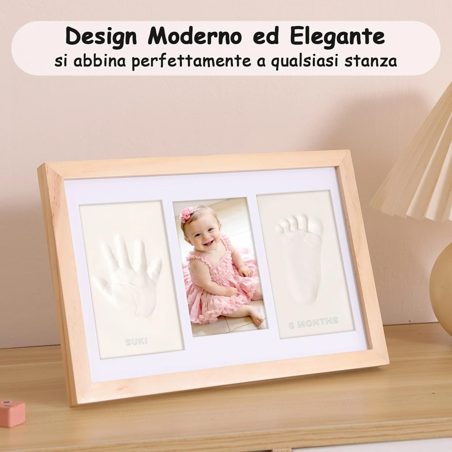 Cornice Impronta Mani e Piedi Neonati con Argilla, Cornice Impronte Neonato Personalizzabile,Kit Impronte Neonato Ideale per Regalo Neonato Maschio e Regalo Neonata Femmina-Quercia