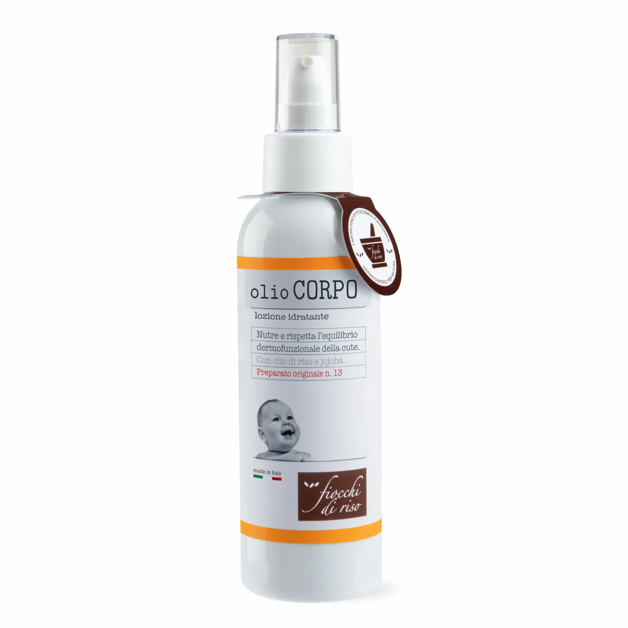 Fiocchi di Riso - Olio CORPO - 140ml - IDRATAZIONE NEONATI - Lozione idratante dal rapido assorbimento, nutre la cute del neonato preservandone il film idrolipidico. Pack riciclato