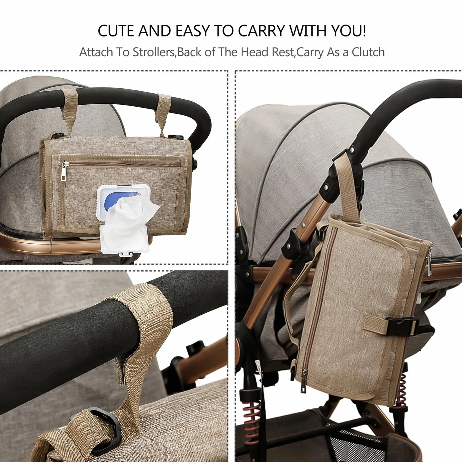 Bebamour Fasciatoio portatile con salviettine tascabili da viaggio con cuscino per la testa per neonati impermeabile pannolini fasciatoio essenziali per neonati,Khaki