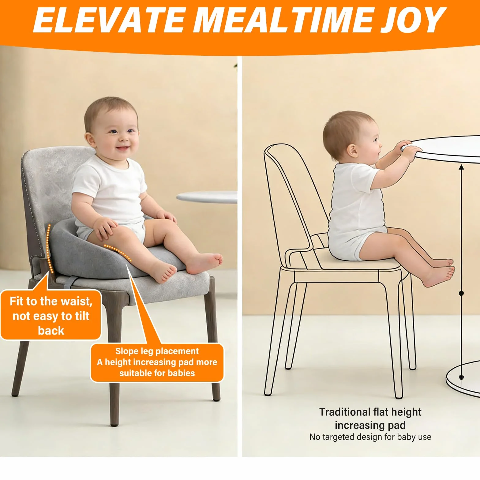 Altezza del sedile Sedia Bambino: Aumentare l'altezza e lo spessore dei bambini Cuscino per seduta rialzata sedia, design ad anelli con angoli arrotondati, antiscivolo altezza della sedia per