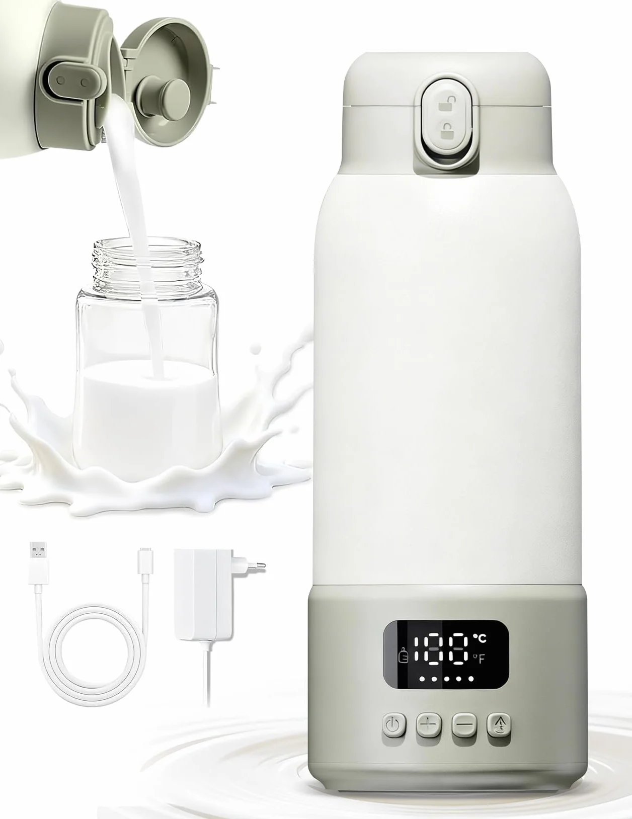Scaldabiberon Portatile per Bambini da Viaggio, Scaldabiberon da 500 ml 35-70 °C Riscaldamento Rapido Latte Materno e Acqua, Controllo Preciso Della Temperatura per Viaggi, Auto e Attività All'aperto