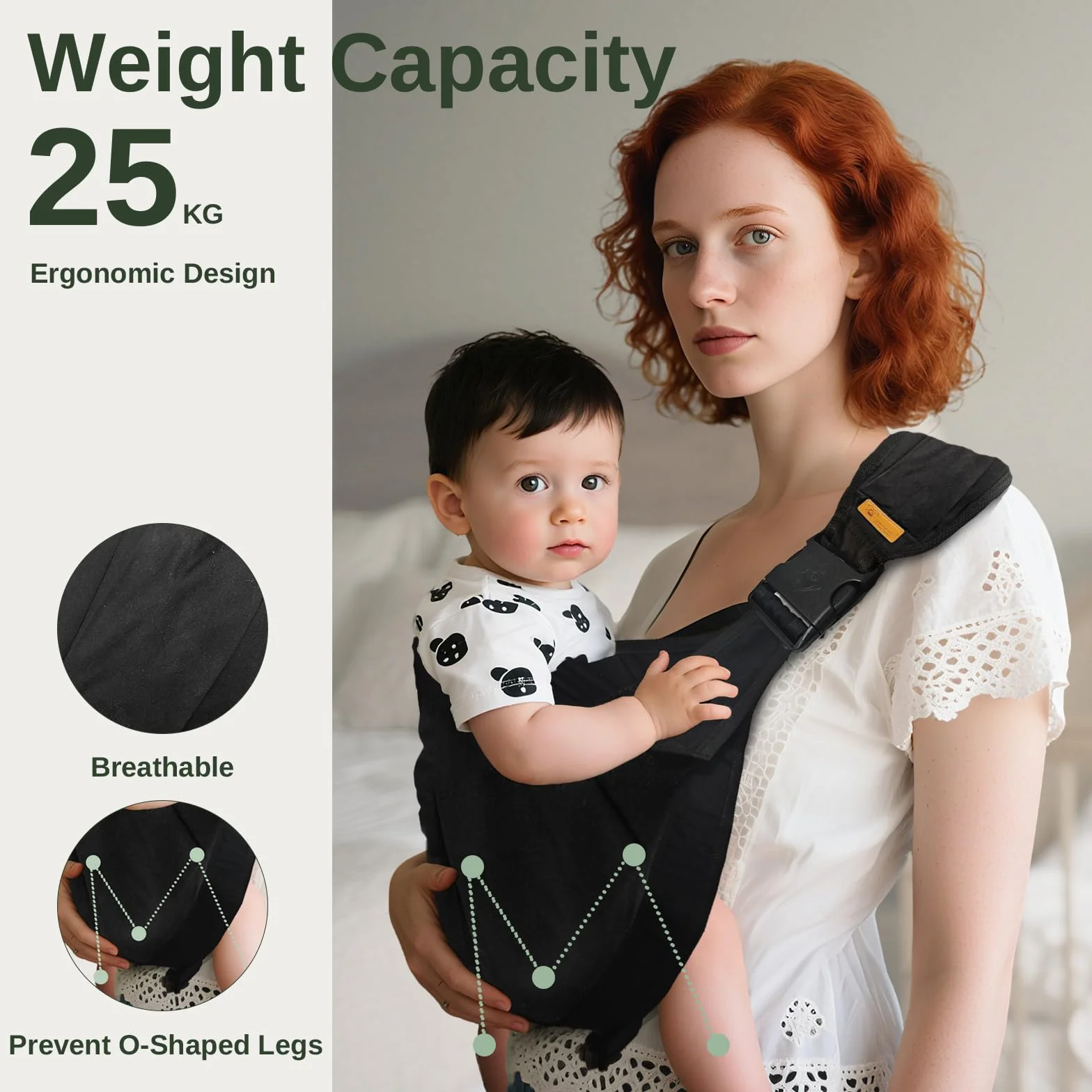 Laterale Fascia Neonato, Fascia Porta Bebe Regolabile, Fascia Neonato Ergonomico, Traspirante Marsupio Neonato 0-36 Mesi, Ergonomico Fascia