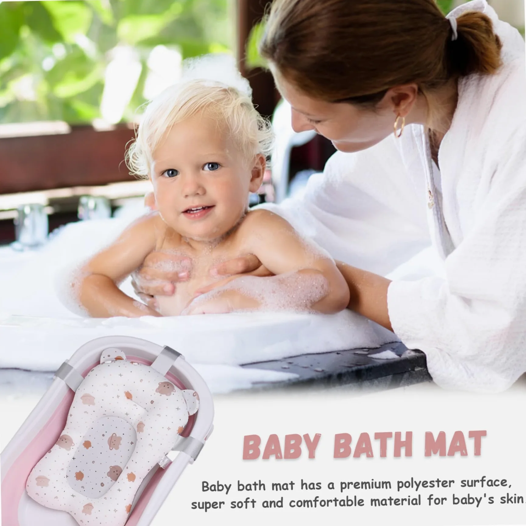 Supporto per bagnetto per bambini Morbido e confortevole Cuscino per vasca da bagno per bambini Antiscivolo Regolabile Vasca da bagno per neonati Cuscino facile da pulire per neonati Forniture p