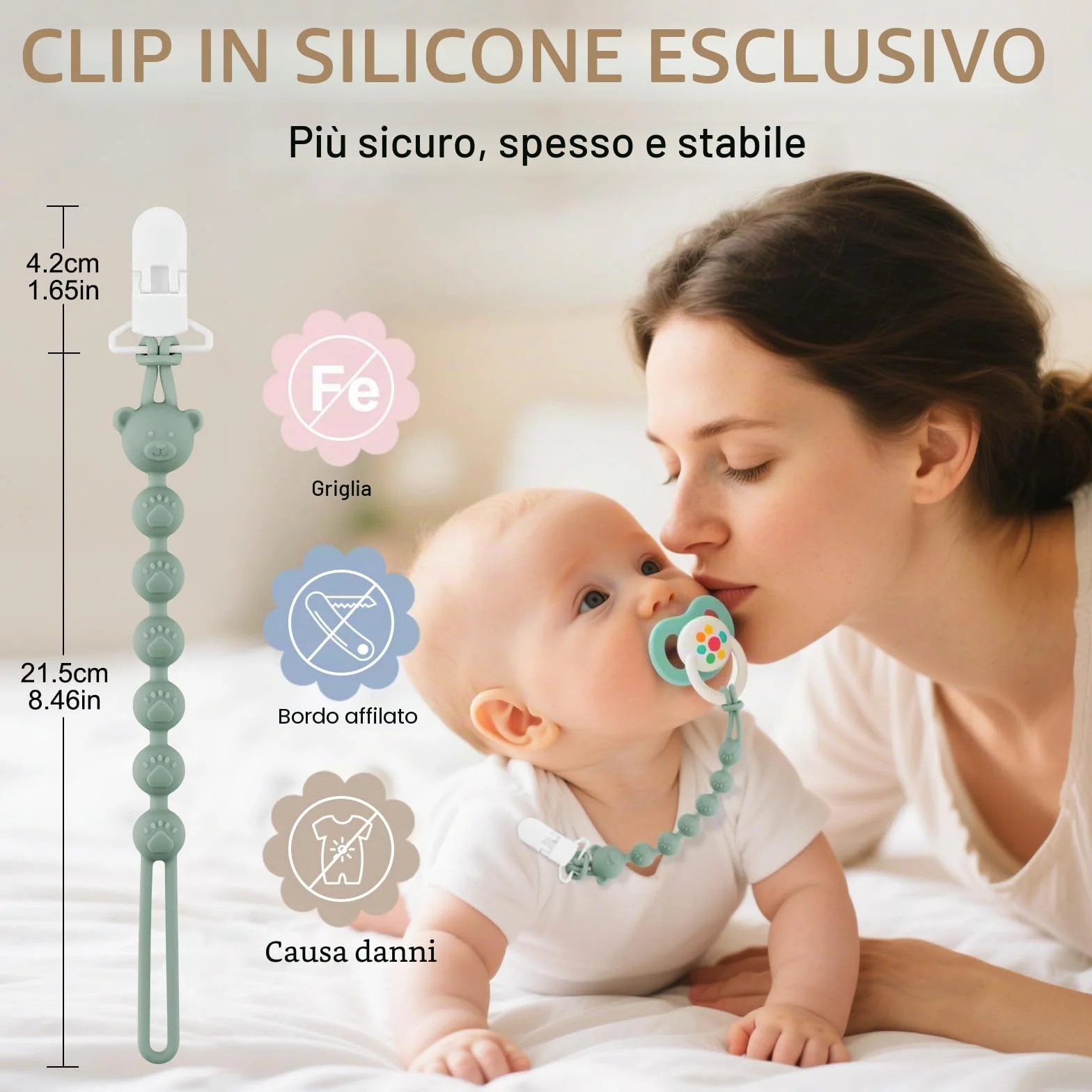 Confezione da 4 catenelle per ciuccio, in silicone con clip di sicurezza, per ragazzi e ragazze, Pacifier Chain e clip per ciuccio, facile da pulire, catene per ciuccio per passeggini e
