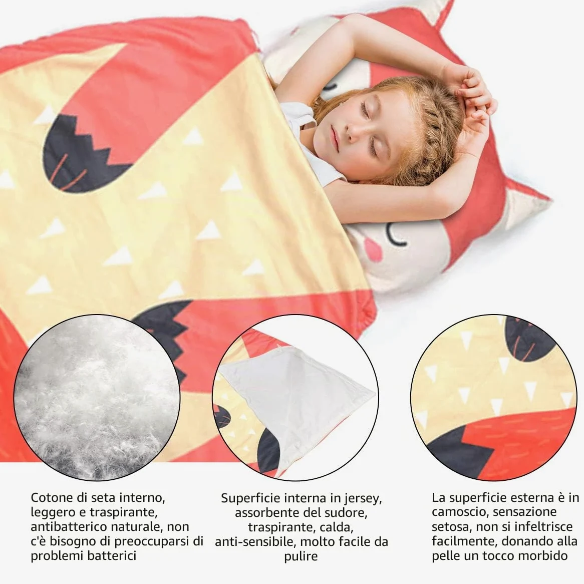 ele ELEOPTION Sacco a pelo per bambini 3 in 1, Volpe Rossa, 87 cm x 58 cm, Bambini, Unisex