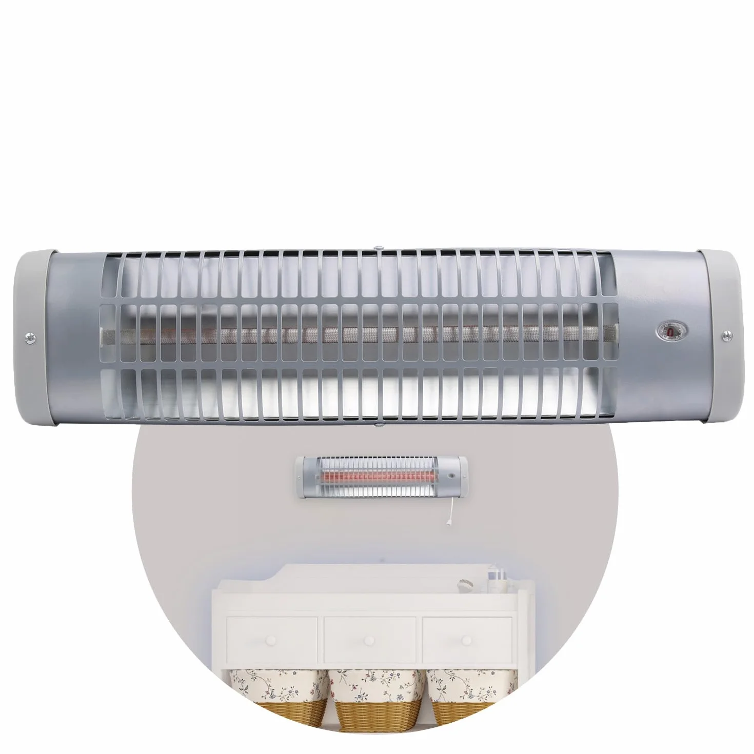 BR 60 - Stufa per fasciatoio, 600 Watt, spegnimento automatico, per fasciatoio, con lampada di calore, semplice montaggio a parete, colore: Argento