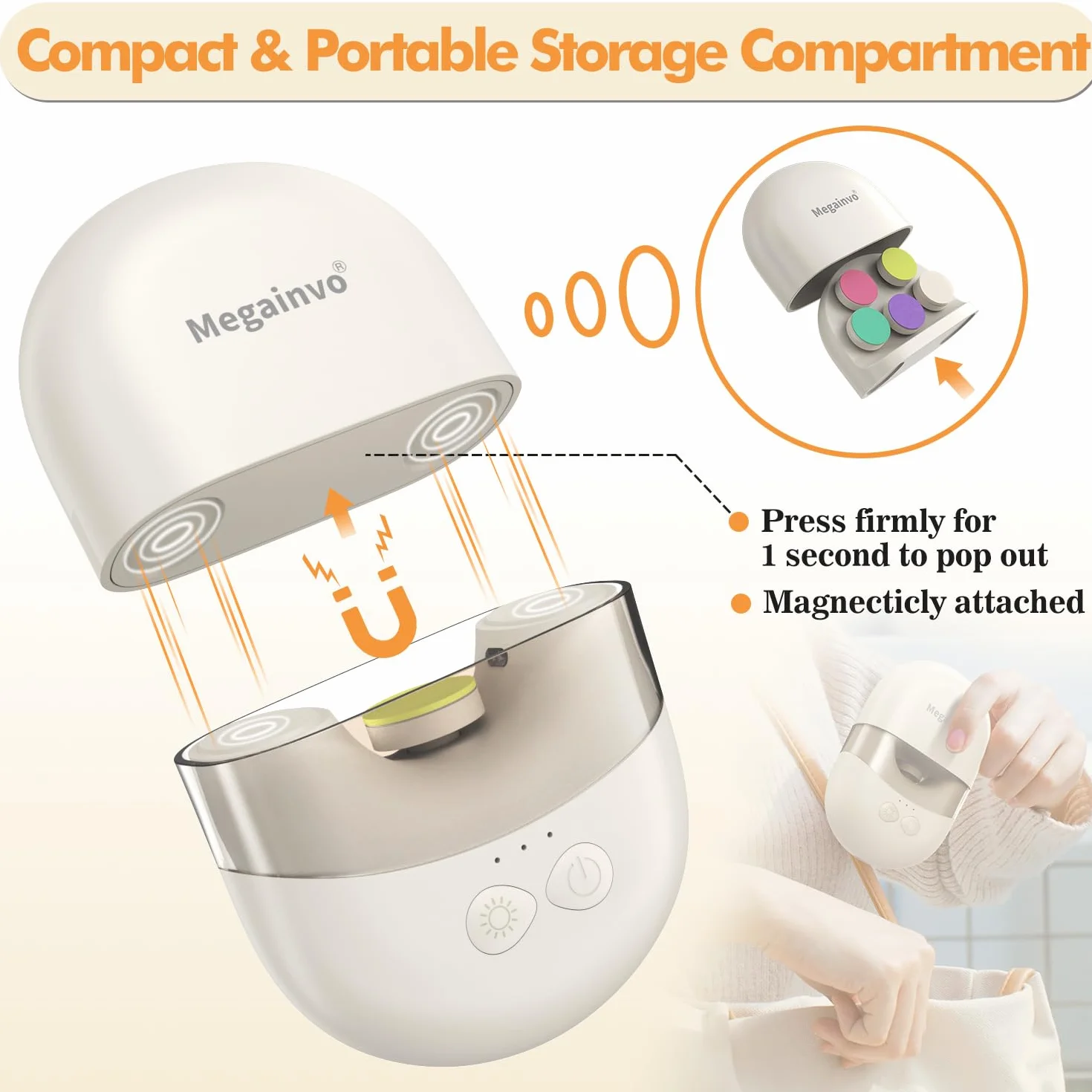 Megainvo Lima Unghie Neonato Elettrico Rechargeable Tagliaunghie Neonato Bambini Taglia Unghie Neonati con Luce & Rettifica Testine Deposito, Lima elettrica per unghie per Neonati Kit Unghie Neonato