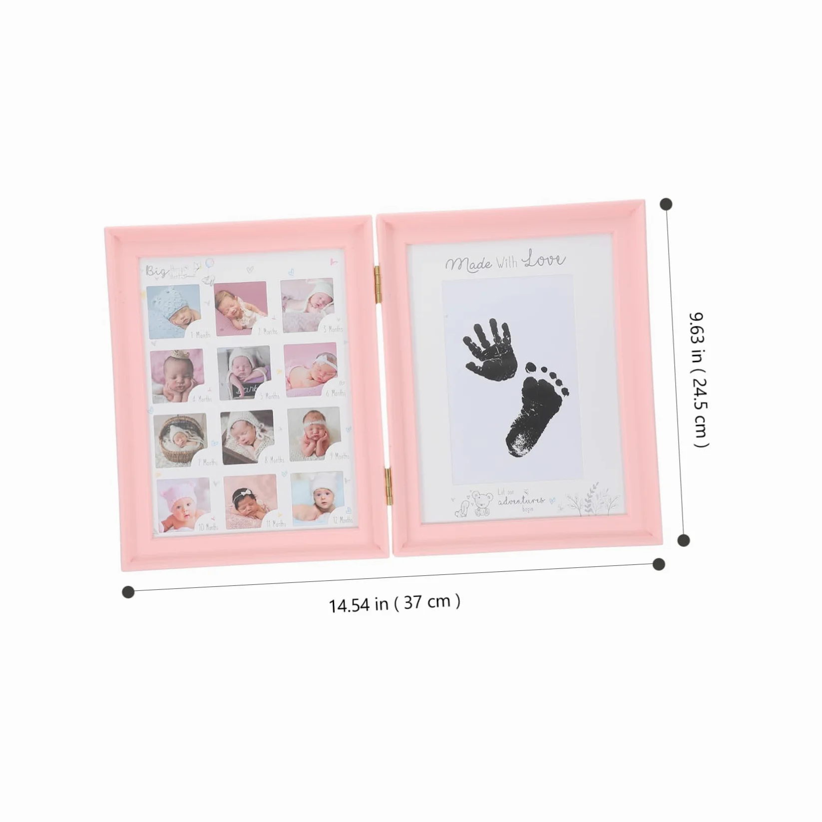 Cornice Ricordo Crescita Bebè Rosa, Doppia Apertura, Kit Impronte Mani e Piedi, in Plastica Pvc e Cartone, Regalo Nascita e Compleanno