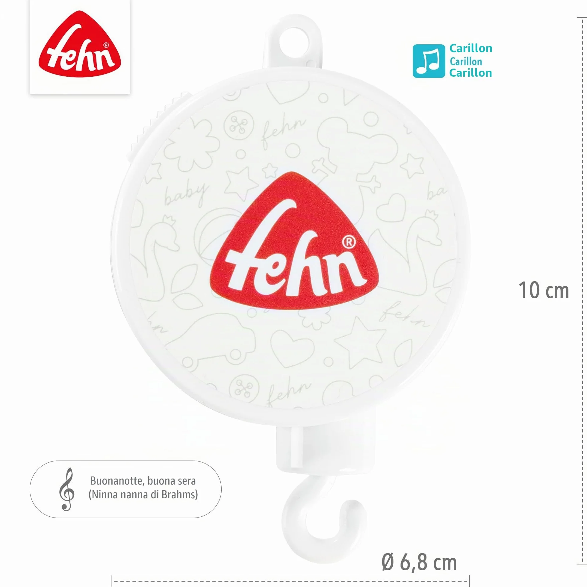Fehn Mobile carillon – Aiuto per addormentare il vostro bambino con la melodia Ninna nanna di Brahms – per bambini, adatto a tutti i mobili musicali del nostro marchio – per neonati e bambini piccoli
