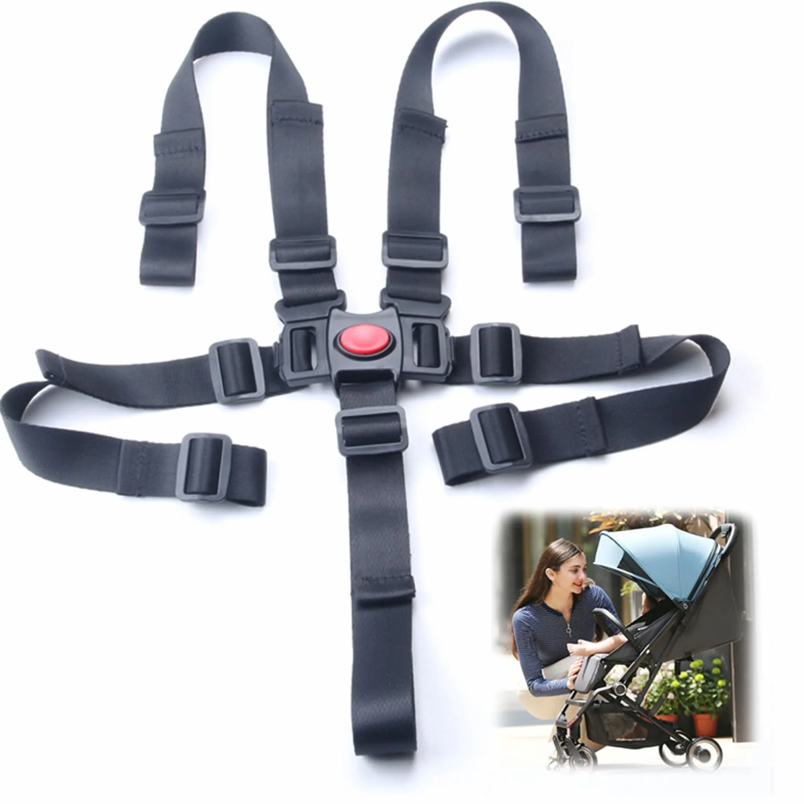 Cinture Passeggino Universali, Seggiolone Cintura Imbracatura di Sicurezza per Bambini, Passeggini Cintura Seggiolone a Regolabile Cinghie Universale per Auto Carrozzina Seggiolon (Nero)