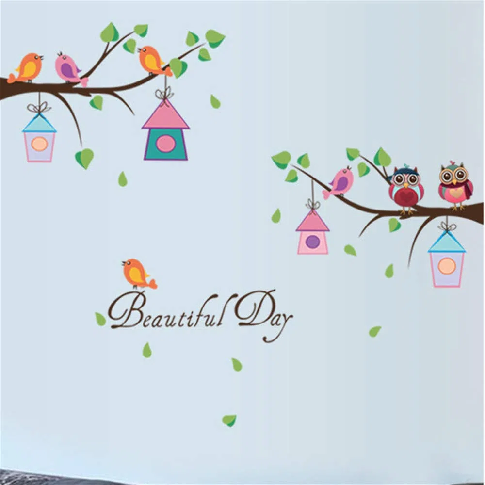 1 PACK,Cartone Animato Fai Da Te Animale Albero Gufo Adesivi Murali Uccelli Rami Vinile Per Bambini Decorazioni Per La Casa Murale Adesivi Decalcomania Smontabile Sul Muro