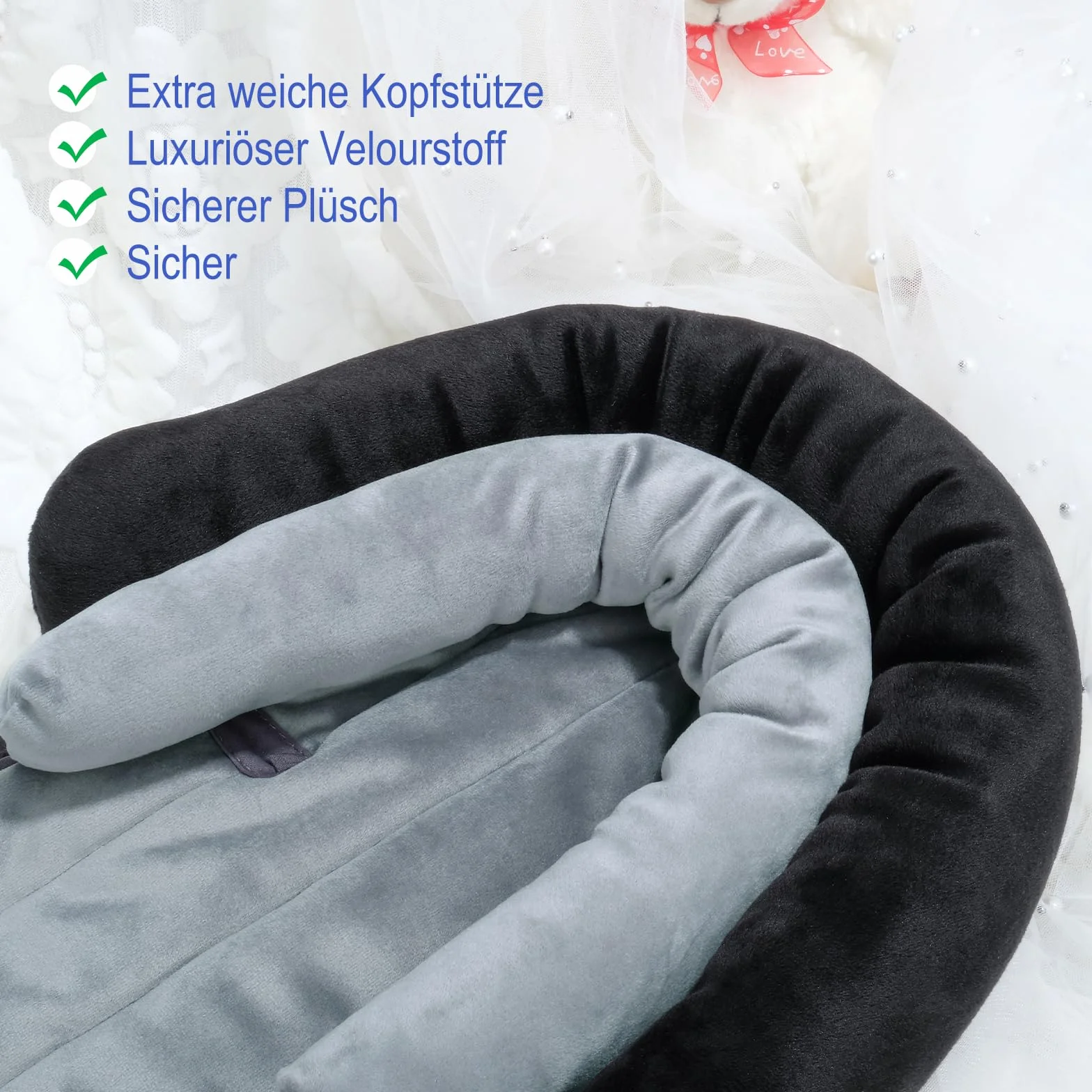 INFANZIA Riduttore per seggiolino 2 in 1, universale, per tutti i passeggini, per neonati, poggiatesta per ovetto e seggiolini auto, ideale per tutte le stagioni, 51 x 30 cm, nero