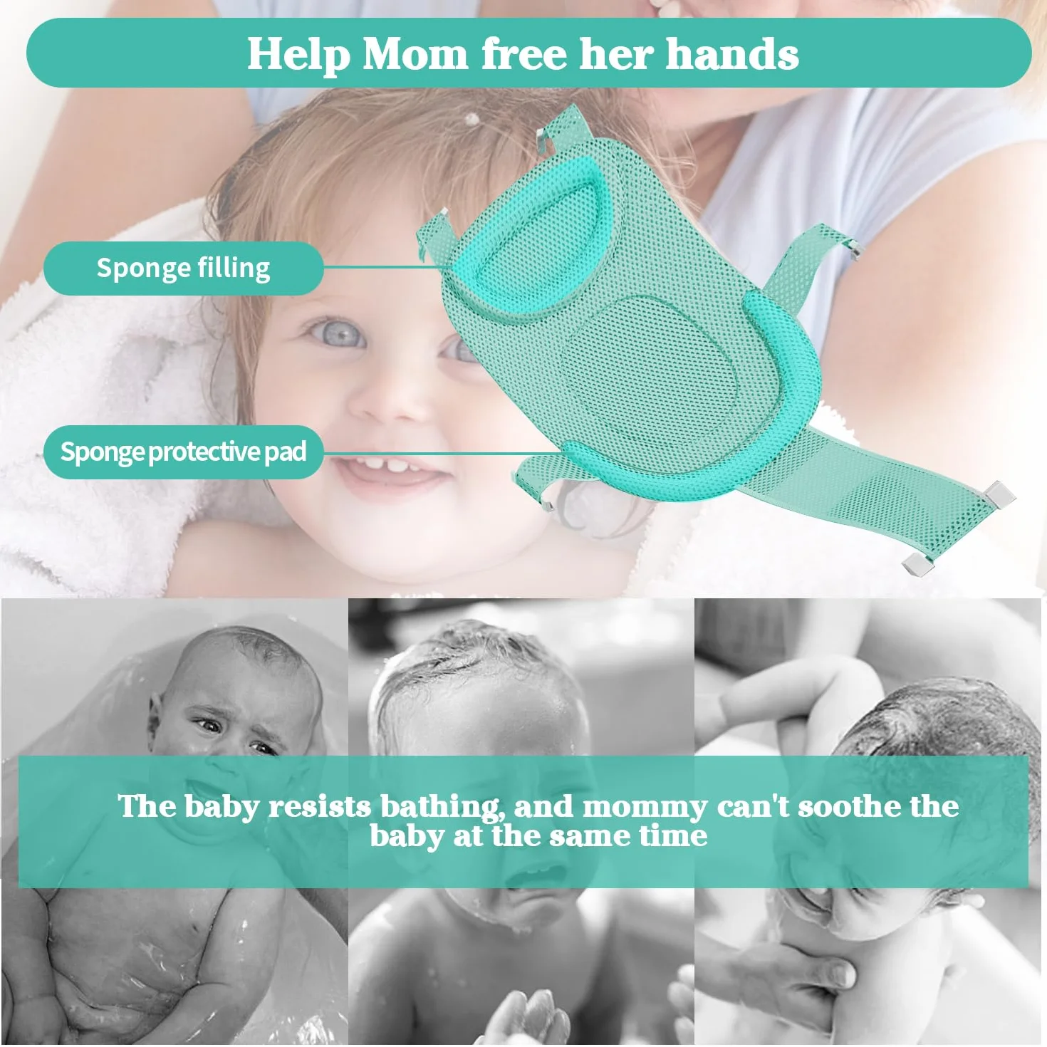 Rete Bagnetto Sedile Inserto Supporto Doccia Neonato Bambini Comodi Antiscivolo Tasca Piatto Bagno Confortevole Seggiolino Tessuto Doppia Verde Chiaro, 1 Pezzo