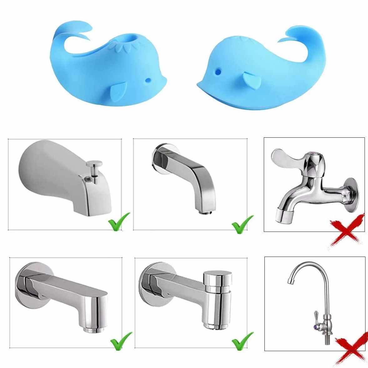 Allungamento rubinetto per bambini, a forma di balena per bambini, in silicone, protezione per rubinetto, per neonati, bambini e bambini, balena, blu