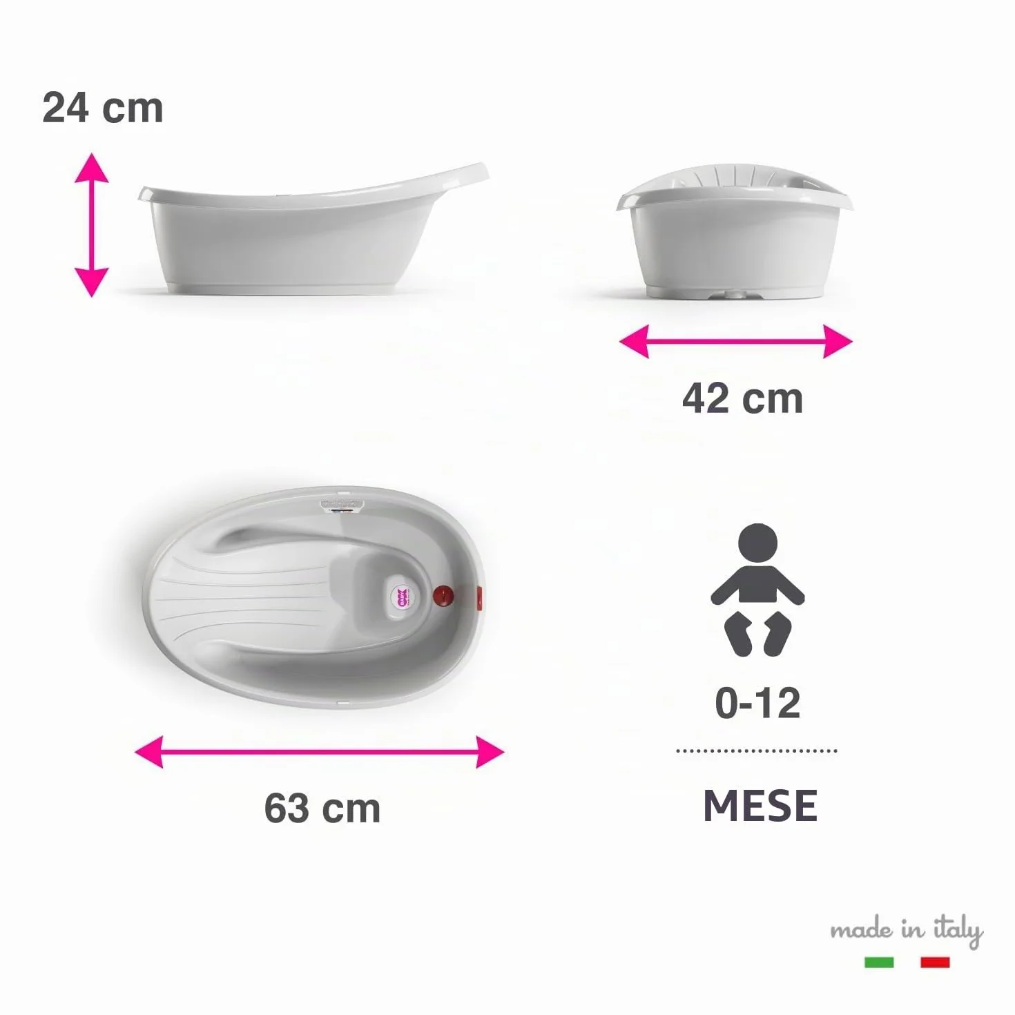 OKBABY Onda Baby - Vaschetta Compatta per il Bagnetto del Neonato 0-12 Mesi - Azzurro