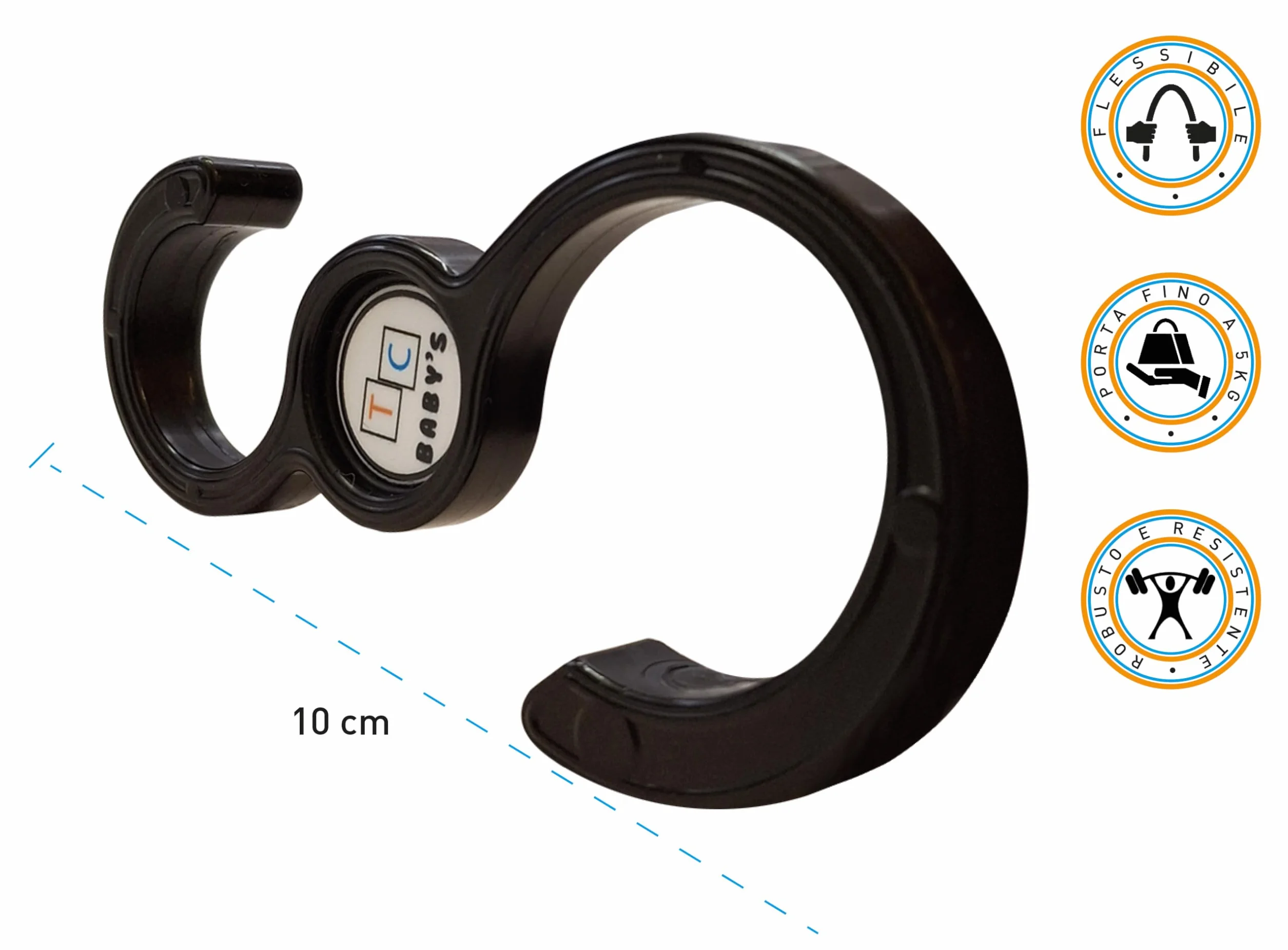 TC BABY'S - Ganci per Passeggino, Accessori Neonato, Porta Borse, Universali, Antiscivolo, Appendi Giochi (Nero)