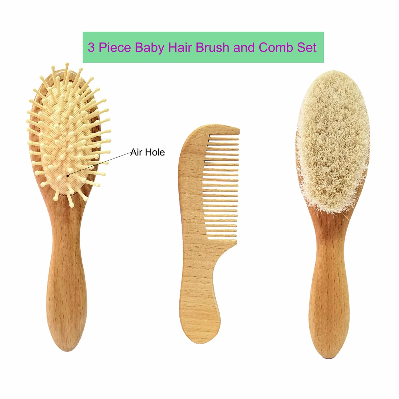 3 pezzi spazzola di capelli del bambino e in legno pettine | capra naturale setole spazzola | legno di spazzola di setola