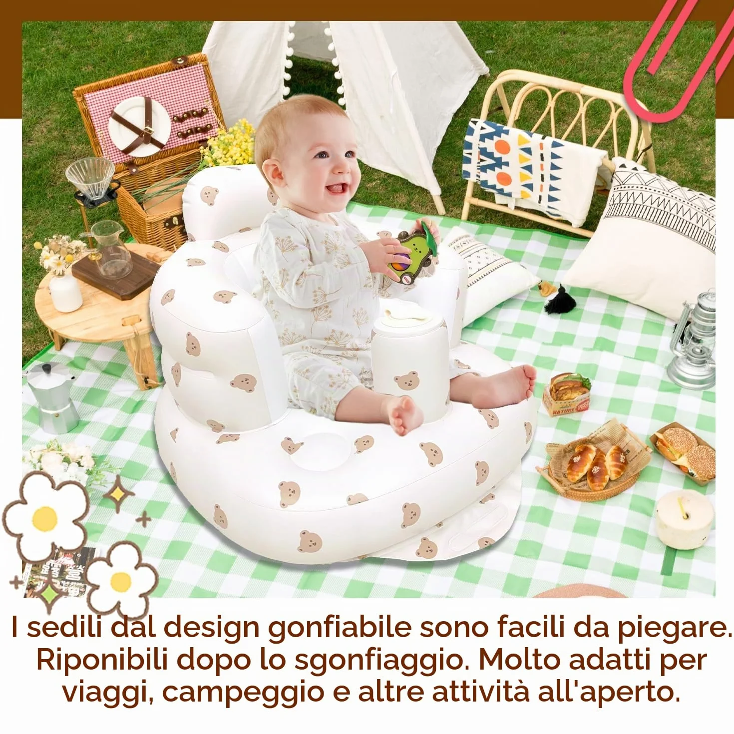 Seggiolino Gonfiabile per Bambini, Sedile da Bagno Gonfiabile per Bambini, Seggiolone gonfiabile portatile da pavimento, Sedile da Allenamento per Bebè, Sedia per Baby Shower, per bambini da 3+ mesi
