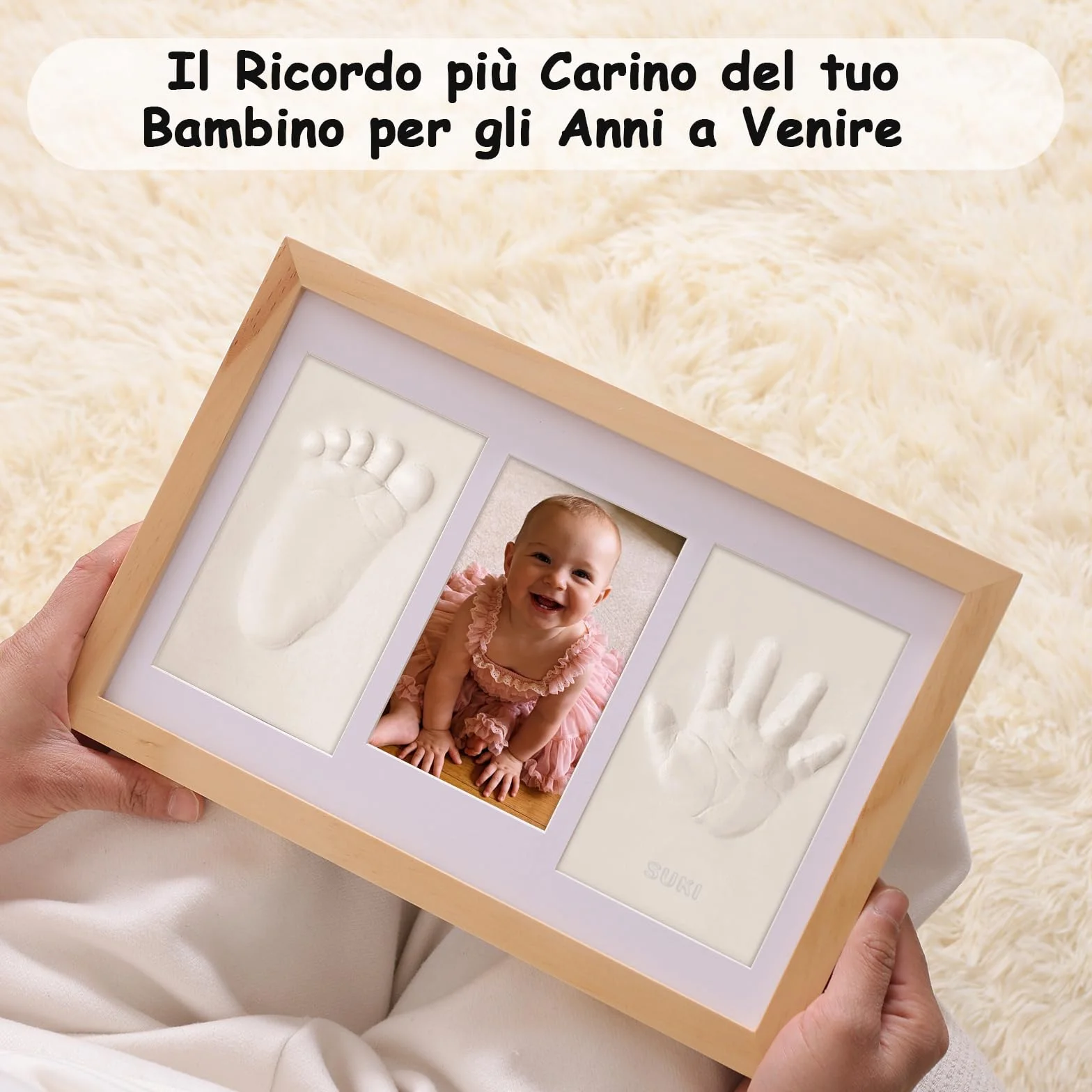 Cornice Impronta Mani e Piedi Neonati con Argilla, Cornice Impronte Neonato Personalizzabile,Kit Impronte Neonato Ideale per Regalo Neonato Maschio e Regalo Neonata Femmina-Quercia