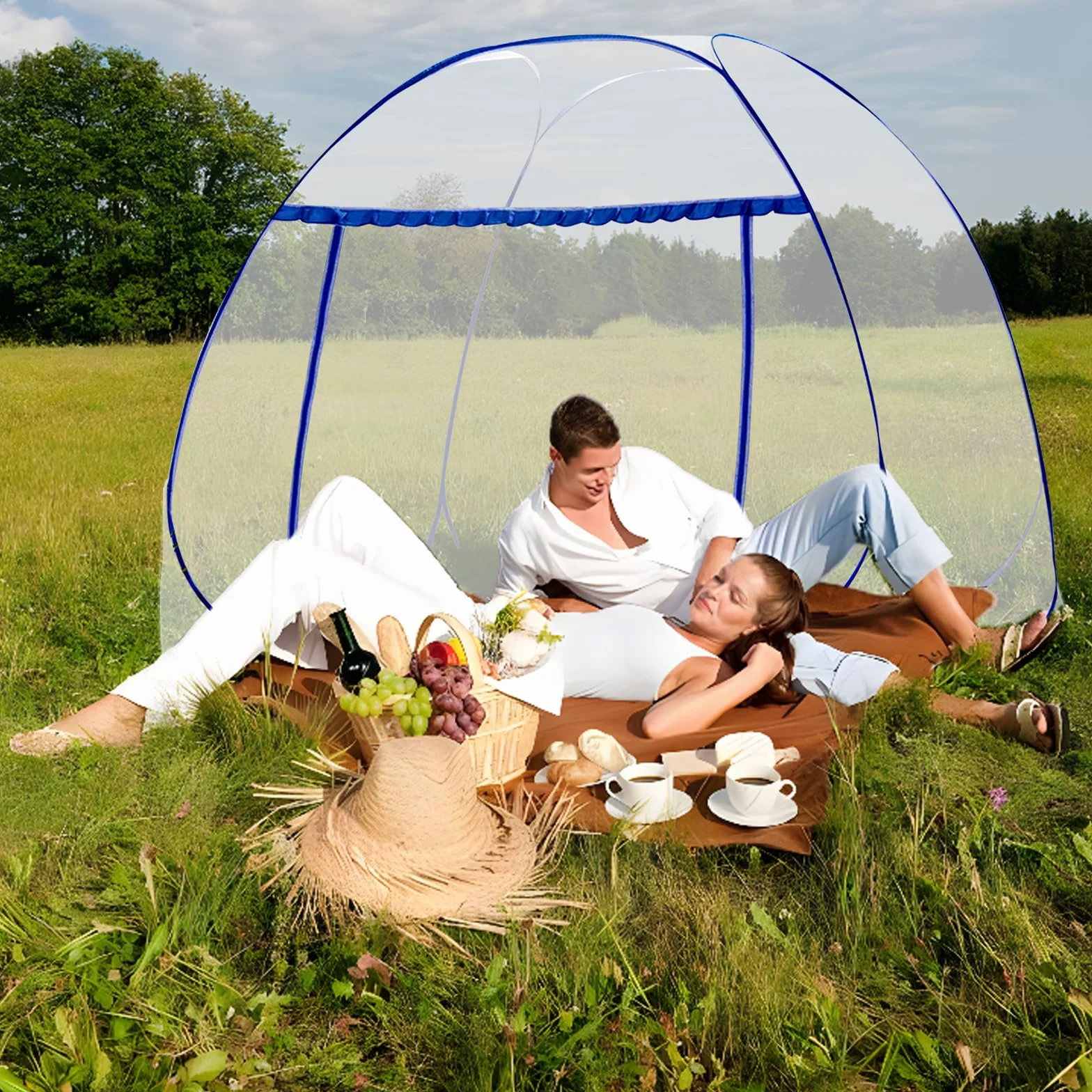 Zanzariera Letto, Zanzariere Pieghevole,zanzariera da viaggio portatile con cerniera a doppia anta,Facile da Installare, Efficace contro le Punture di Zanzara (Blu,195 * 100 * 110cm)