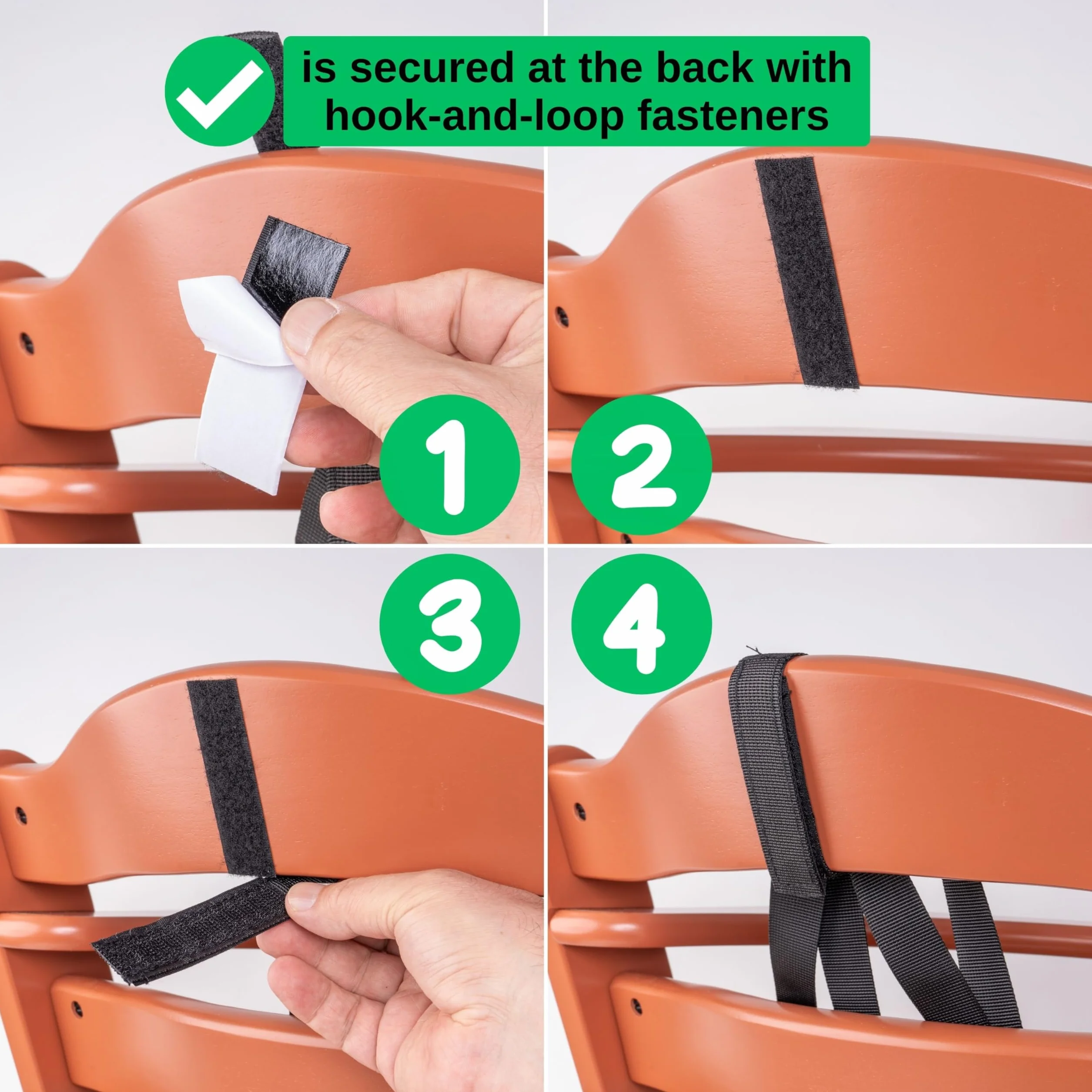 Sistema di imbracatura a 5 punti per seggiolone, 1 set, compatibile con Hauck Alpha Beta, Stokke Tripp Trapp, Roba e molti altri, in nero, con cinghia inguinale