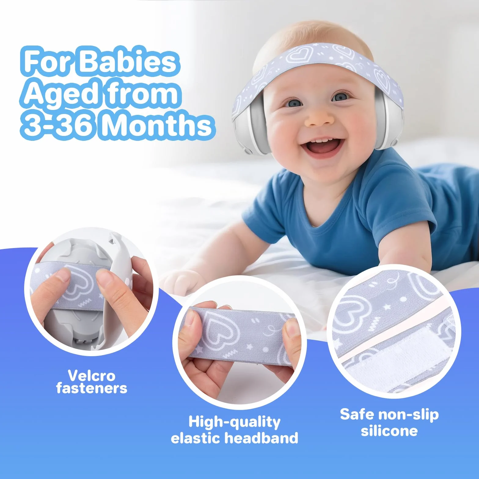 Paraorecchie a forma di cuore per neonati e bambini fino a 36 mesi, con riduzione del rumore, comode cuffie per neonati per migliorare il sonno, essenziali da viaggio per bambini per aereo/sonno