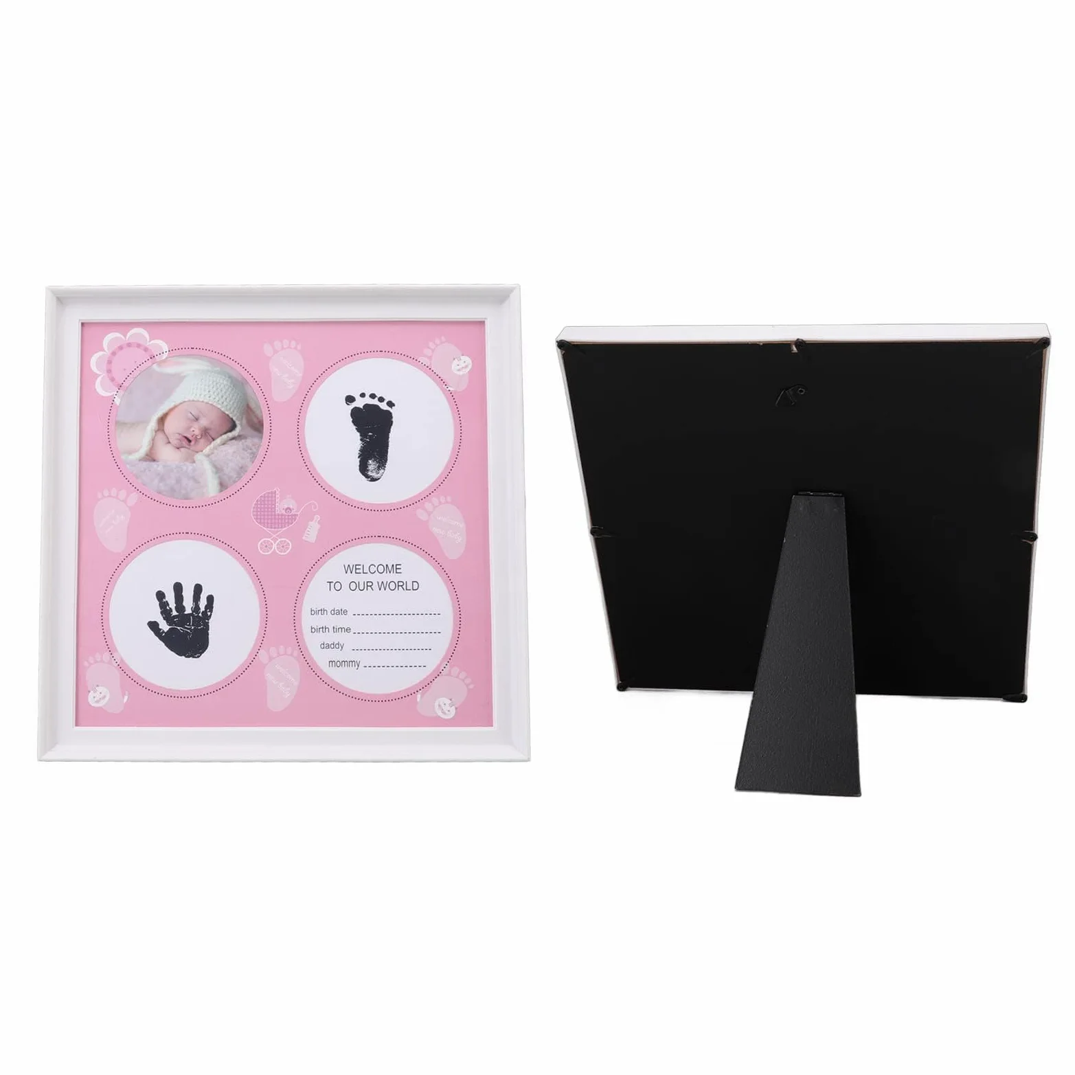 Kit per impronte di piedi del bambino, cornice in plastica per foto e impronte dei piedi del bambino (rosa)