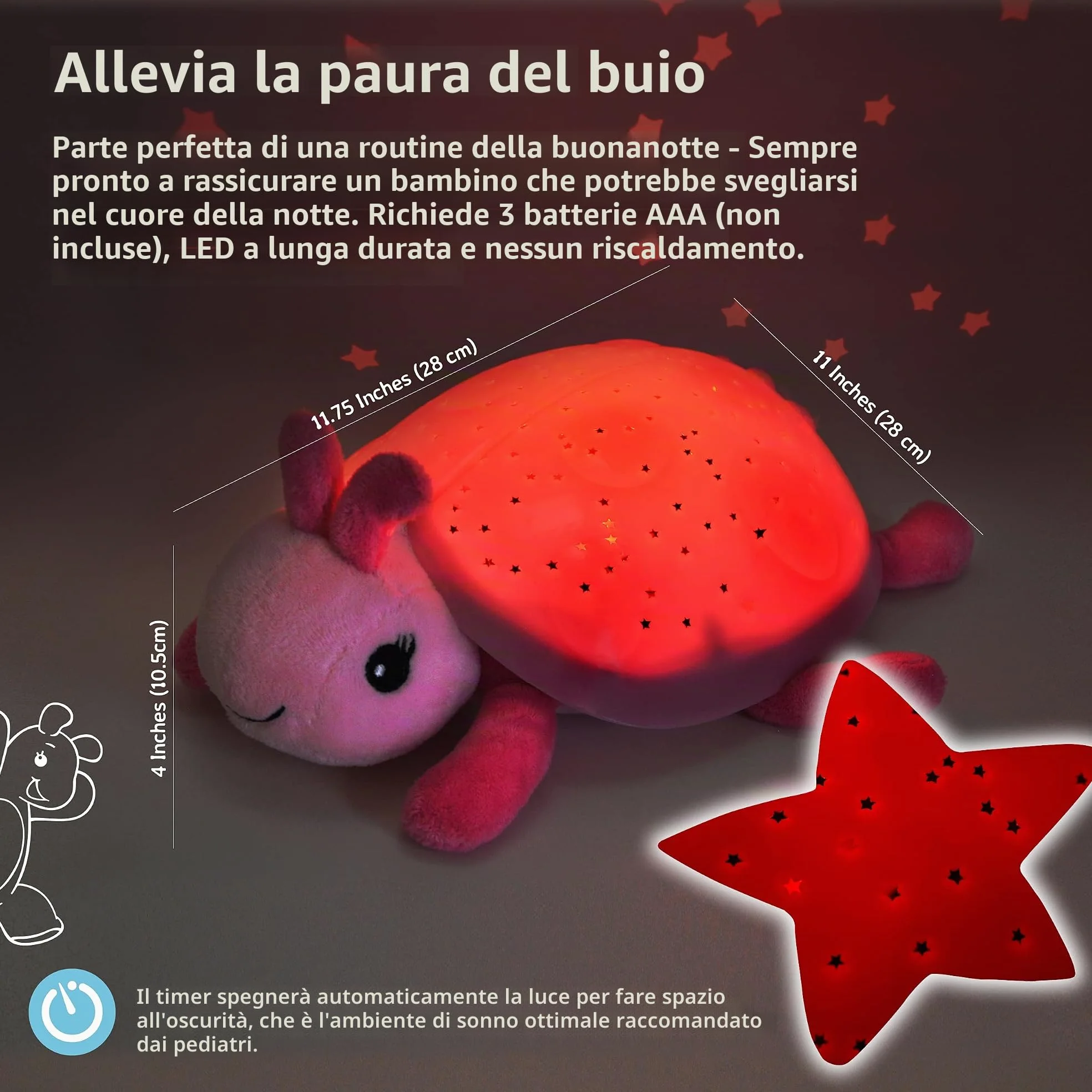 Cloud b Luce Notturna calmante con proiettore di stelle | Luminosità delicata | 3 Colori | 7 Costellazioni | Auto spegnimento | Twilight Ladybug Pink