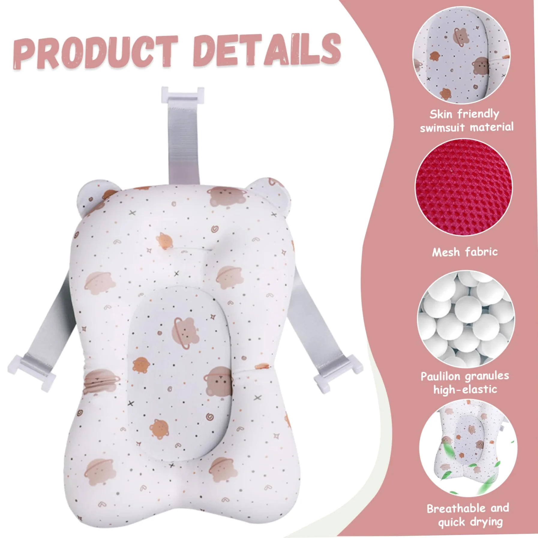 Supporto per bagnetto per bambini Morbido e confortevole Cuscino per vasca da bagno per bambini Antiscivolo Regolabile Vasca da bagno per neonati Cuscino facile da pulire per neonati Forniture p