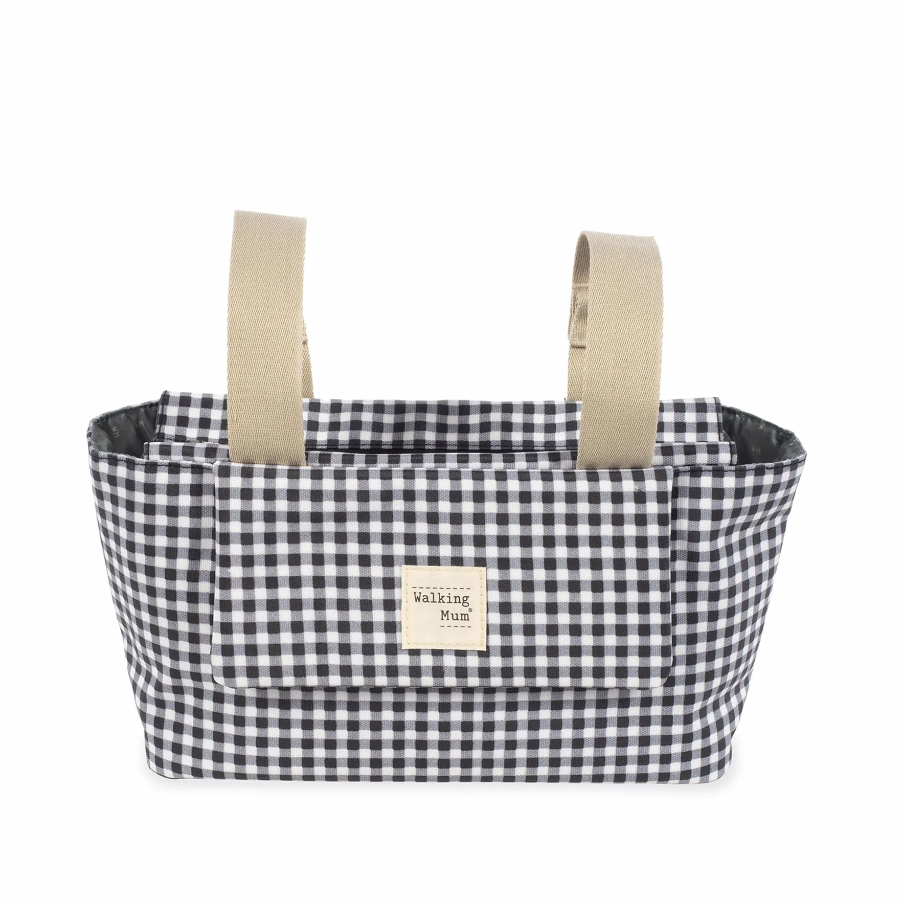Walking Mum. Borsa organizer I Love Vichy. Borsa per passeggino. Manici corti per il fissaggio al carrello. Colore: nero. Dimensioni: 31 x 17 x 12 cm.