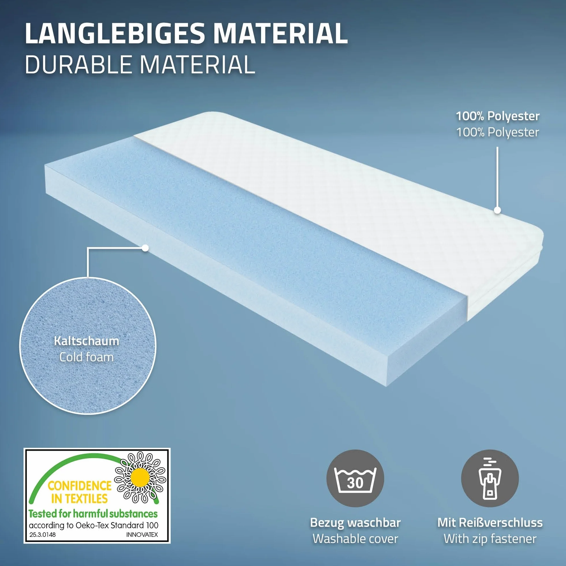 ML-Design Materasso per Lettino Culla Bambini 80x160x10 cm Certificato Oeko Tex 100 a Schiuma Fredda Testato contro le Sostanze Nocive con Cerniera e Rivestimento Sfoderabile Lavabile Ipoallergenico