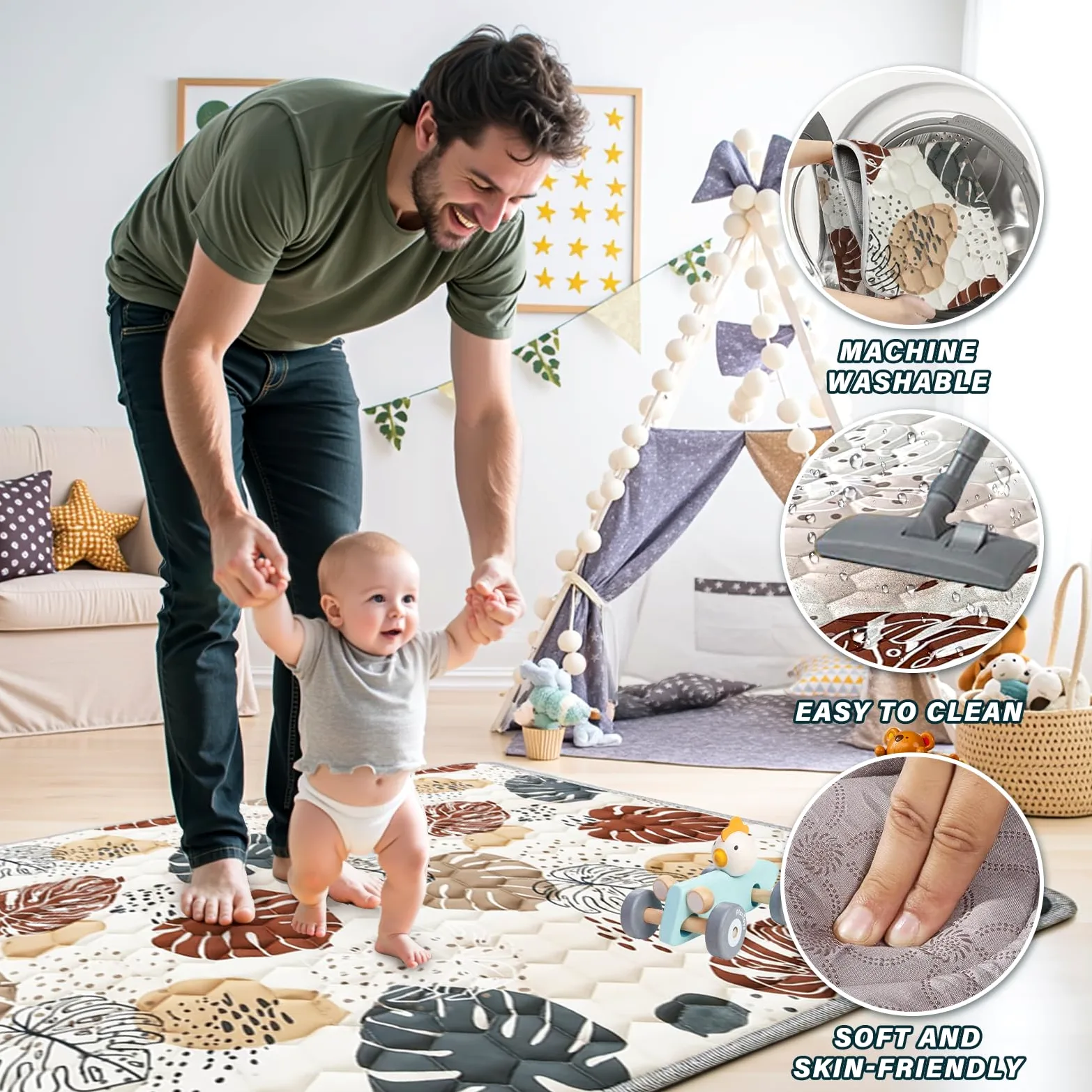 Tappeto Gioco Bambini Addensare Tappeto Gioco Neonato: Tappetino per Abilità Motorie - Tappetino da Gioco per Bambini Pieghevole Antiscivolo lavabile in lavatrice per Box (180 * 200cm)
