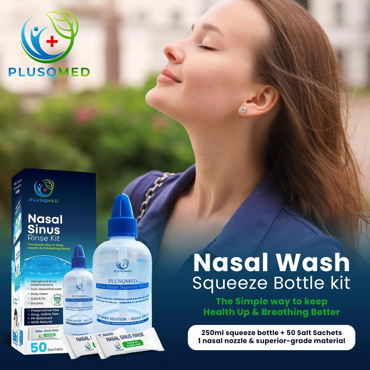 1 x Neti Lota 300 ml Irrigatore Adulti, bambini da 5 anni, + 20 bustine di sale, doccia nasale Lavaggi per adulti per la pulizia del naso, Irrigazione nasale (Squezze 250 ml + 50 sachet)