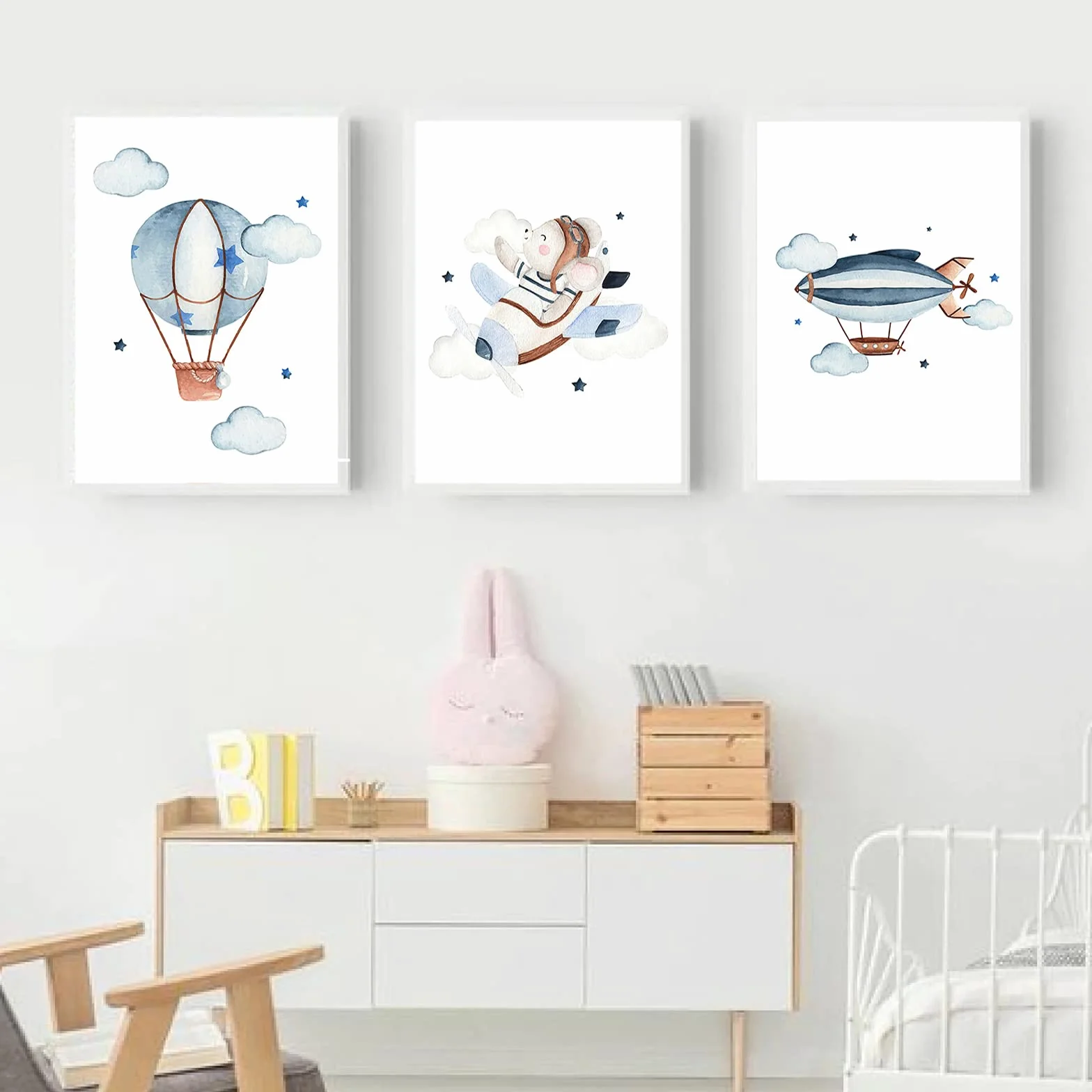 CULASIGN Set di 3 poster per cameretta dei bambini, formato A4, senza cornice, decorazione da parete per bambini, immagini per bambini, auto, aeroplani, palloncini caldi (DEF, 30 x 40 cm)