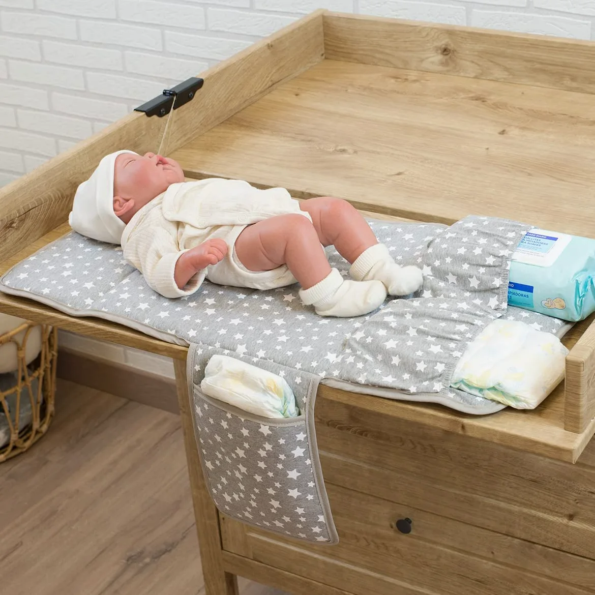JYOKO KIDS Lenzuola Materassino fasciatoio portatile impermeabile, fasciatoio imbottito pieghevole (White Star)