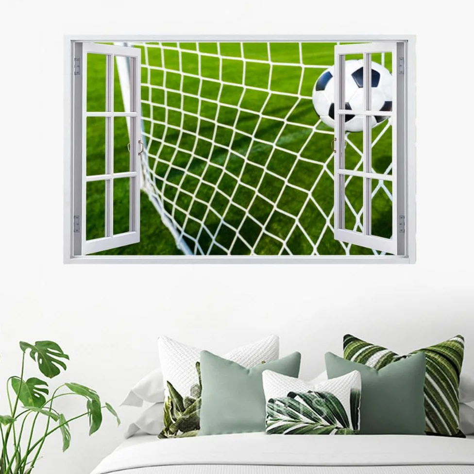 Adesivo Murale 3D Calcio Adesivi Murali Smashed Art Impermeabile Tatuaggio Da Parete In Vinile Per Bambini Sala Giochi Baby Nursery Home Decor 120x80cm