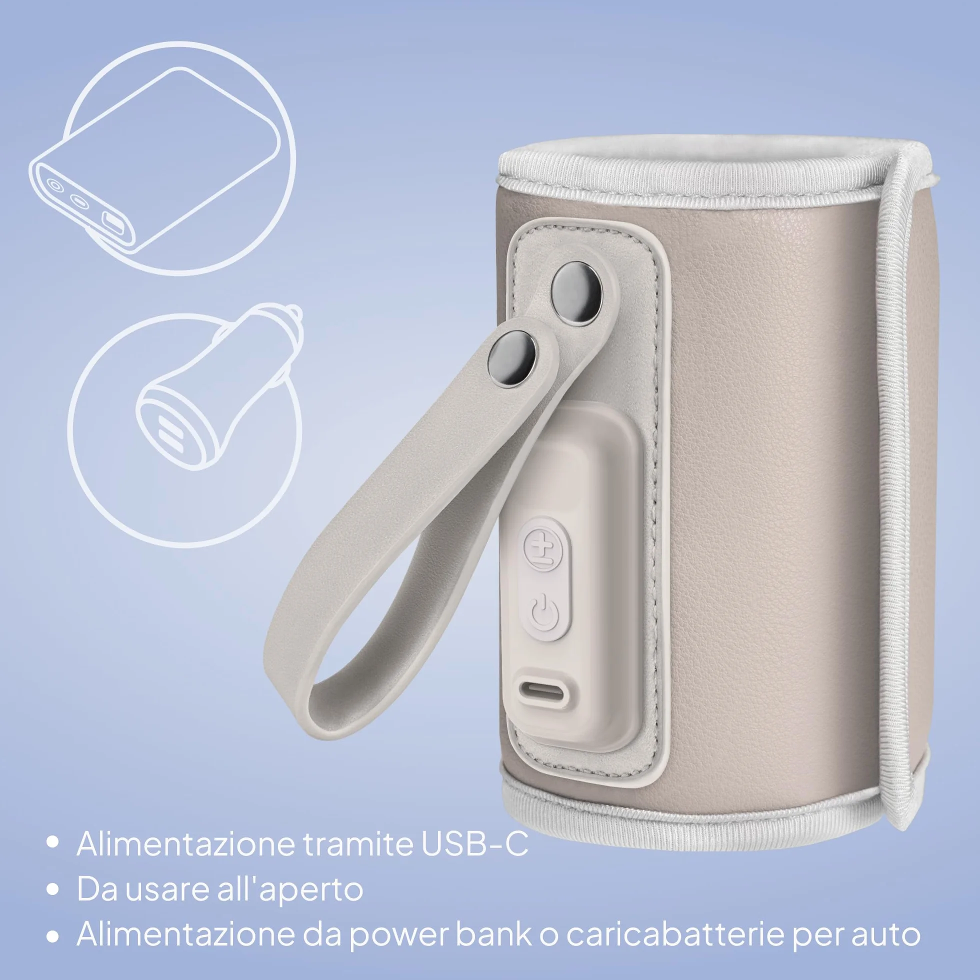 LIONELO Thermup Go Scaldabiberon portatile per mantenere la temperatura, Alimentato tramite il cavo USB Mantenere temperatura di latte e pappe neonato, Scaldabiberon auto, Senza BPA Piccolo e leggero