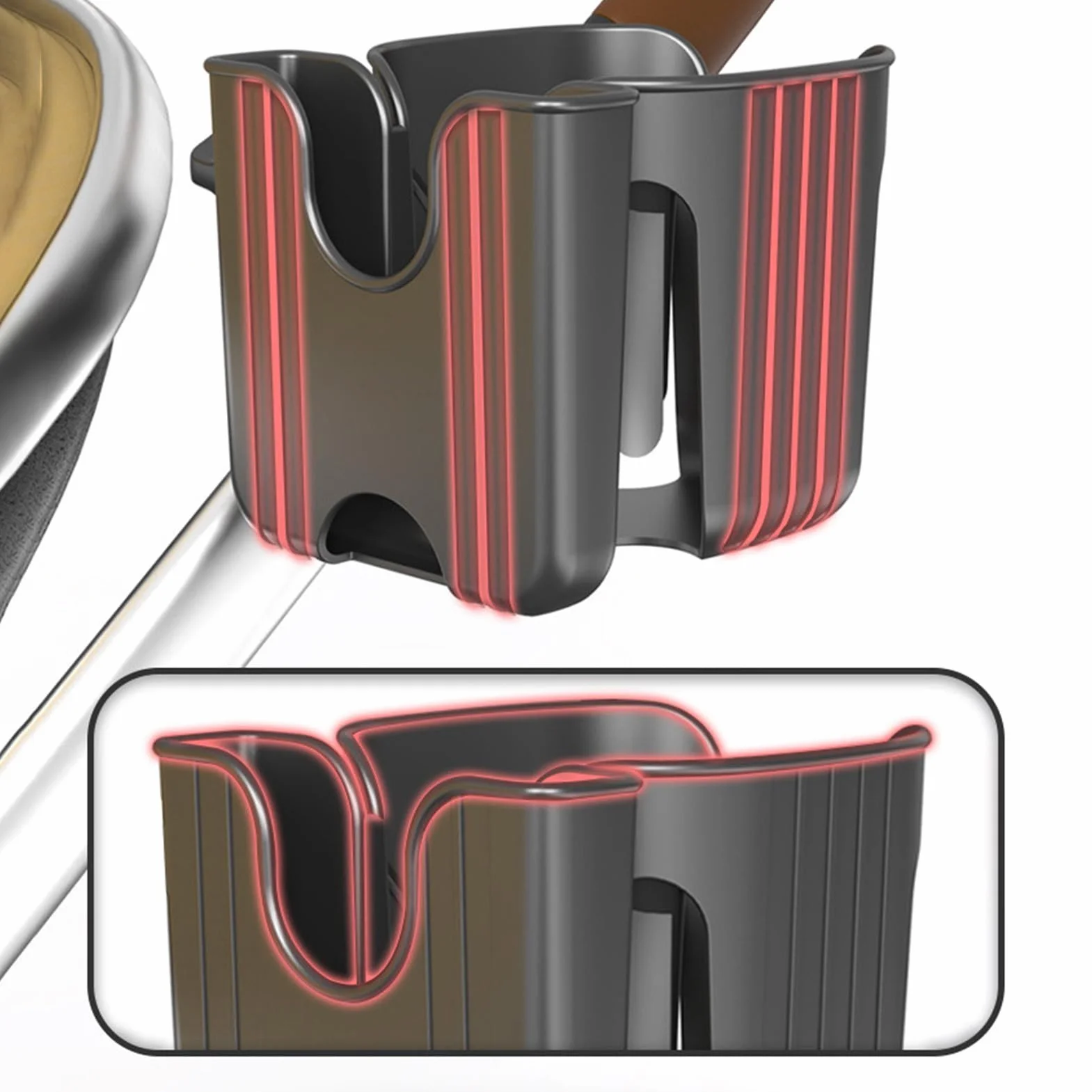 Supporto per portabicchieri per passeggino, supporto per telefono e bicchieri, robusto, regolabile, rimovibile, organizer per scooter, telefono, sedia a rotelle, deambulatore, mobilità, scooter e bici