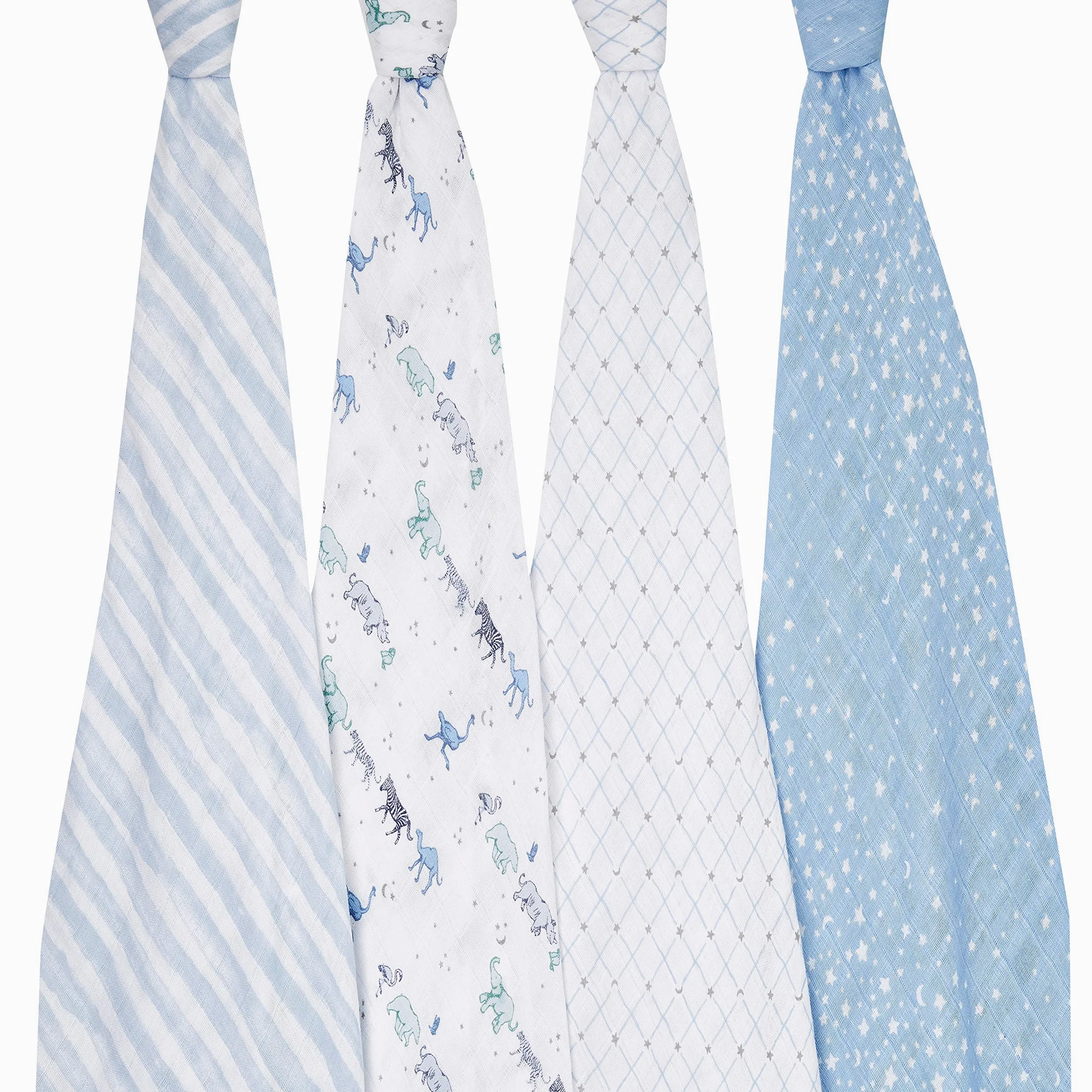 aden + anais Wildlife Swaddle - Confezione da 4 pezzi, grande set di 100% mussola di cotone, per bambine e ragazzi,motivo stella, luna, ippopotamo e orso, elementi essenziali per il sonno dei neonati