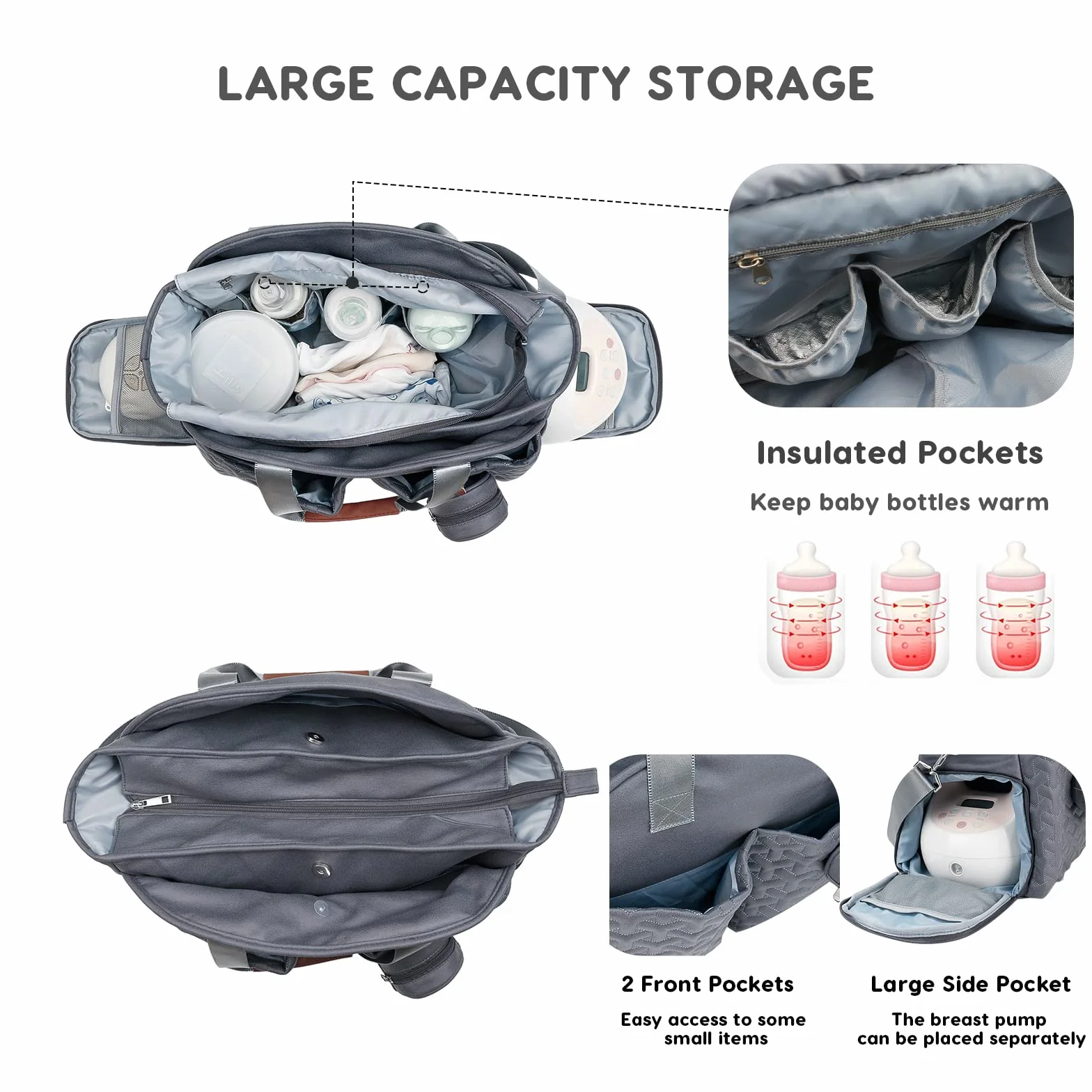SONARIN Multifunzionale Elegante Borsa Fasciatoio per Neonato,Grande Capacità Impermeabile Borsa Cambio Borsa a Tracolla Portatile Borsa per Pannolini da Viaggio con Borsa Ciuccio(Grigio Scuro)